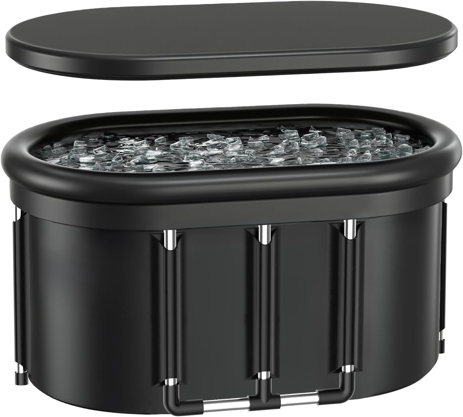148 Gal Ice Bath Tub for Cold Plunge Chiller, Oval Cold Plunge Tub for Full Body Immersion, Portable Cold Water Therapy Tub with Cover & Carry Bag, Chiller Compatible with In/Out Ports