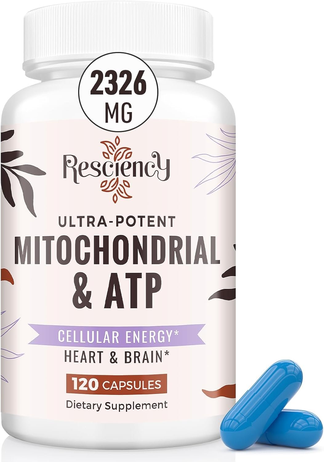 Resciency 2326 MG Mitochondrial Supplements with ATP, Vitamins, CoQ10 & PQQ, More Effective Than Creatine HMB & Nitric Oxide, Energy, Endurance, Strength, Recovery & Muscle, Organic, 120 Capsules
