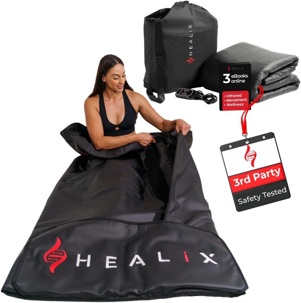 Healix Infrared Sauna Blanket Zero EMF | Portable Home Sauna Blanket for Relaxation & Wellness | Far Infrared Heating, Adjustable Temp (77–176°F), Carbon Fiber Heating, Hook-and-Loop Closure