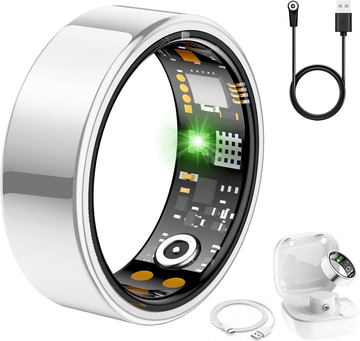 Ring Health Tracker for Women Men, Fit Ring with Heart Rate, Blood Oxygen, Sleep Monitor, Calories, Step Counter, IP68 Waterproof Smart Ring for iPhone & Android (Grey, 7#