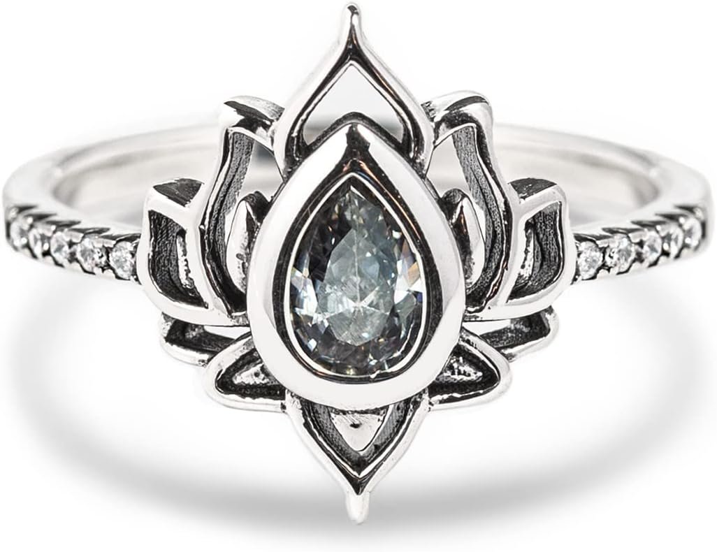 STORYJEWELLERY Lotus Promise Ring for Women, Silver Lotus Flower Ring, Empowering Dainty Ring for Girls, Jewelry Gifts for Women