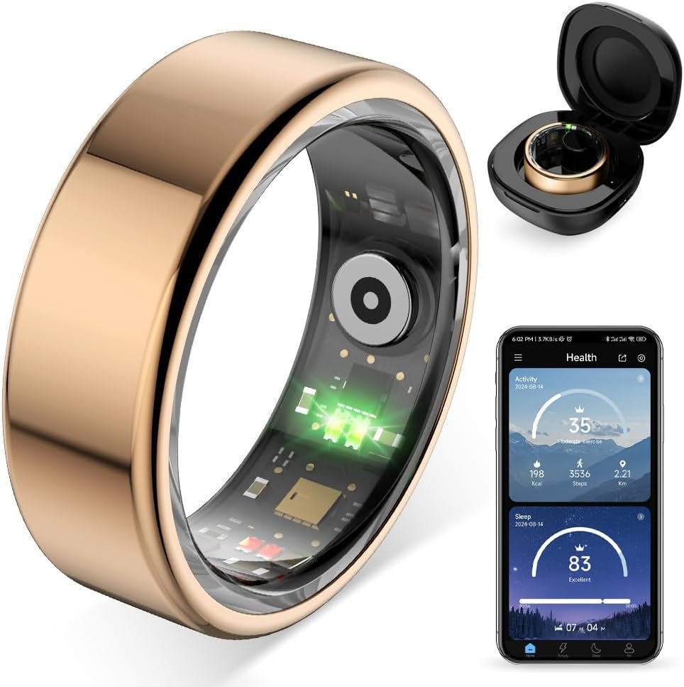 COLMI R02 Smart Ring, Smart Ring for Women and Men, with a Charging Case, Supports Heart Rate, Blood Oxygen, Sleep Health Monitoring, No Subscription Fee. (Rose Gold, 7#)