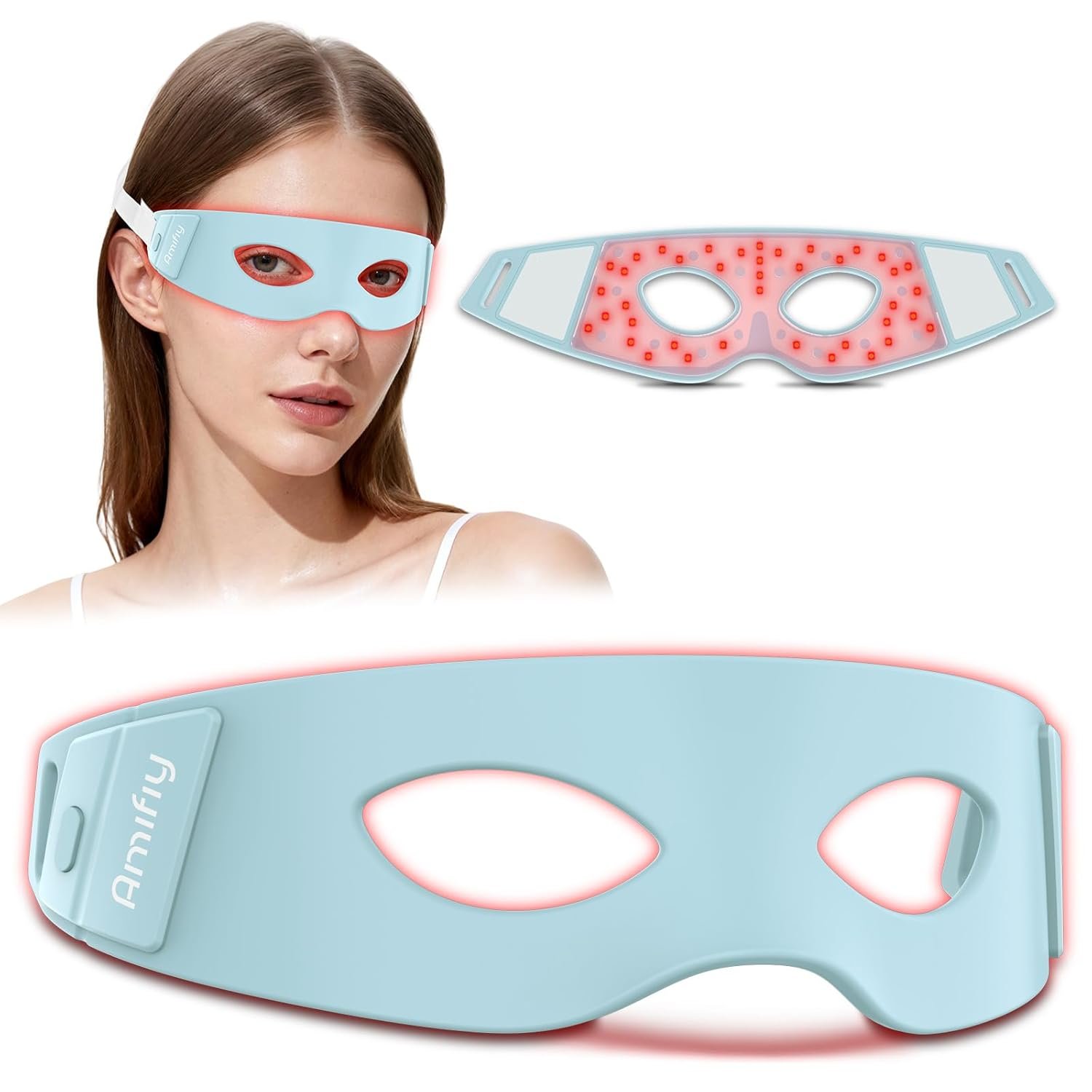 Red Light Therapy for Eyes, 3 Minutes NIR Red Light Eye Mask Reducing Under Eye Dark Circles, Eye Bags, Puffy Eyes, Wrinkles, Infrared LED Eye Mask Anti-Aging Device For Women & Men