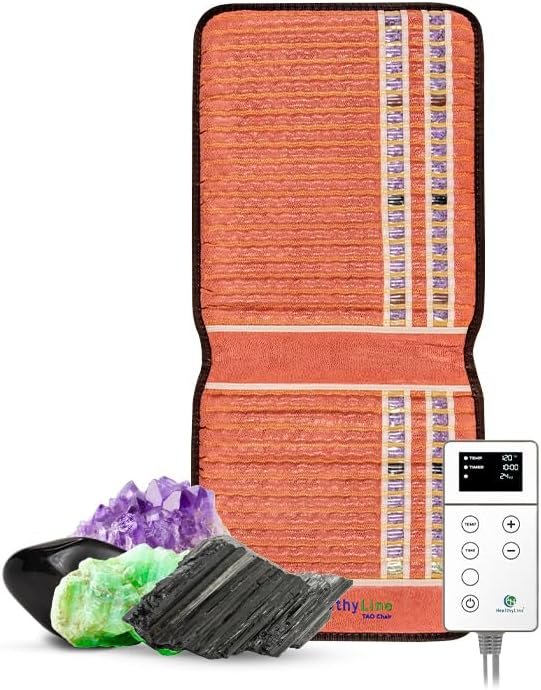 РЕМF Far Infrared Chair Heating Pad – Professional Biomat for Pain Relief and Healing – Pulsed Electromagnetic Field Therapy – Mat Auto Shut Off – Amethyst, Tourmaline and Obsidian Gemstones