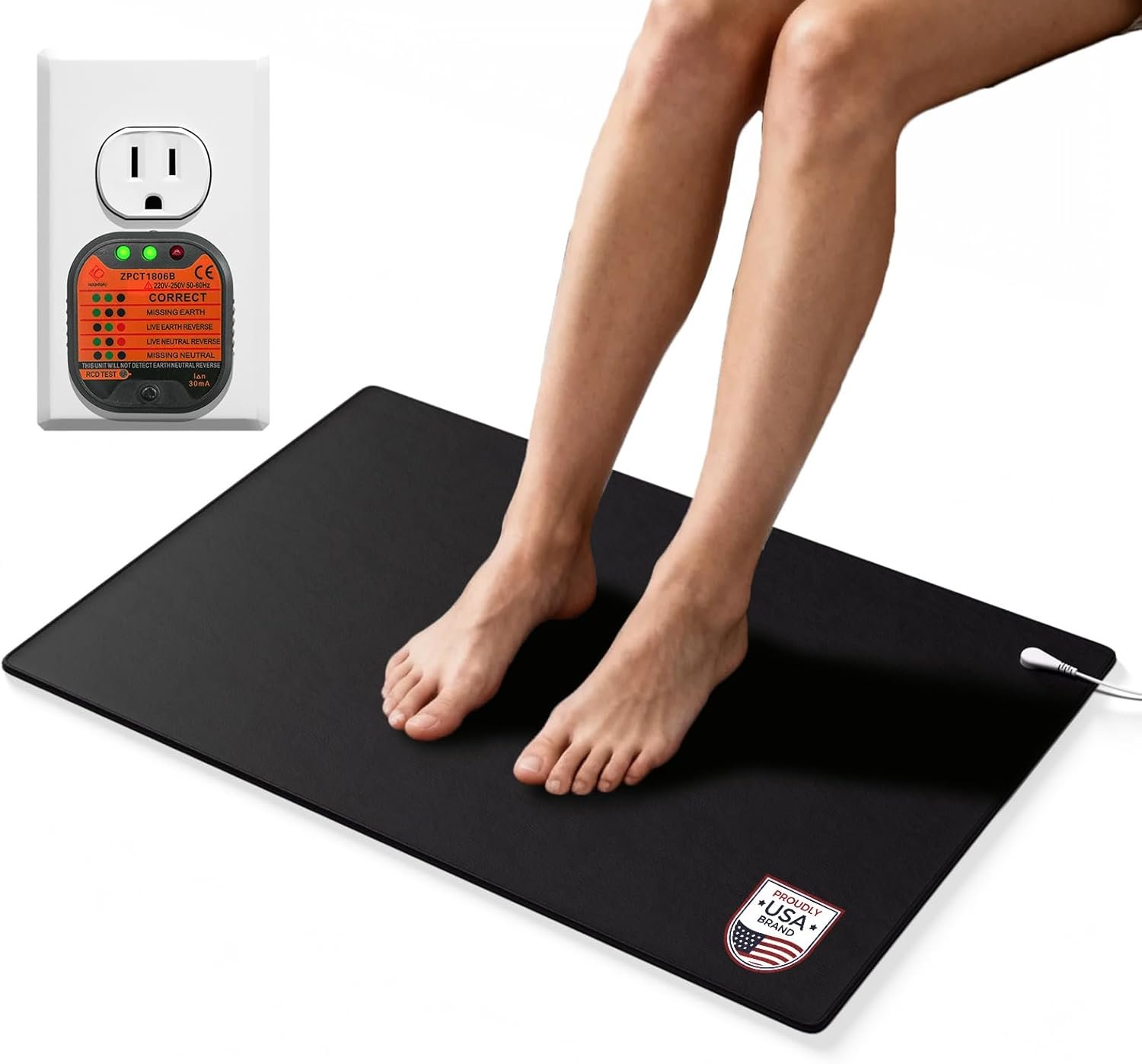 Grounding Mat for Better Sleep, Enhanced Comfort, Daily Balance and Wellness, Grounding Pad for Bed, Feet & Desk, Use at Home or Office, Premium Non-Slip Earthing Mat with 15ft Cord 24”X16”