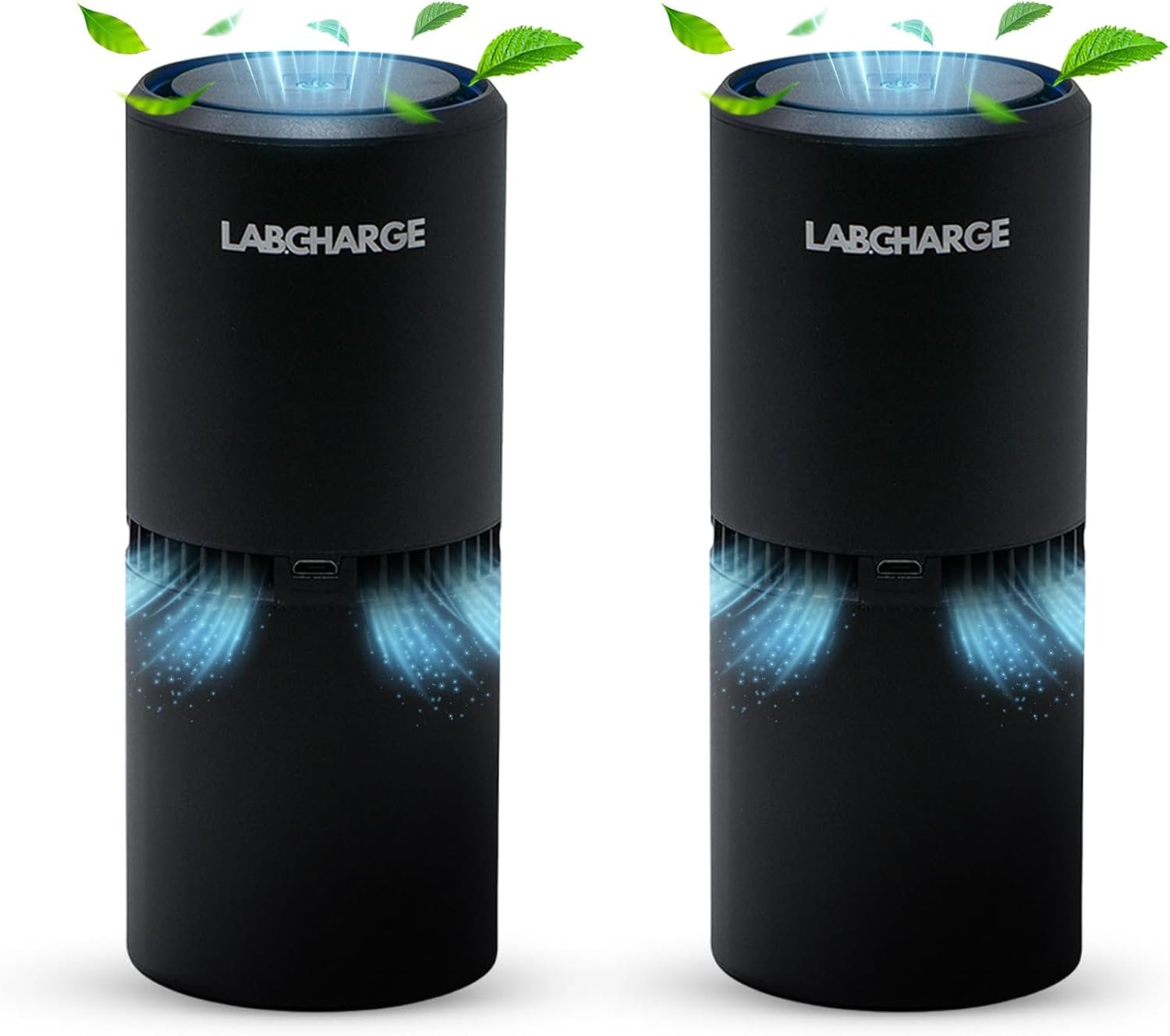 Lab Charge Small Ionic Air Purifier for Home & Bedroom – Silent HEPA Filter – Covers 250 Sq Ft – Free Cleaner for Pets, Hair, Smoke, Dust, Odors & Dander – Compact & Black Design – Pack of 2