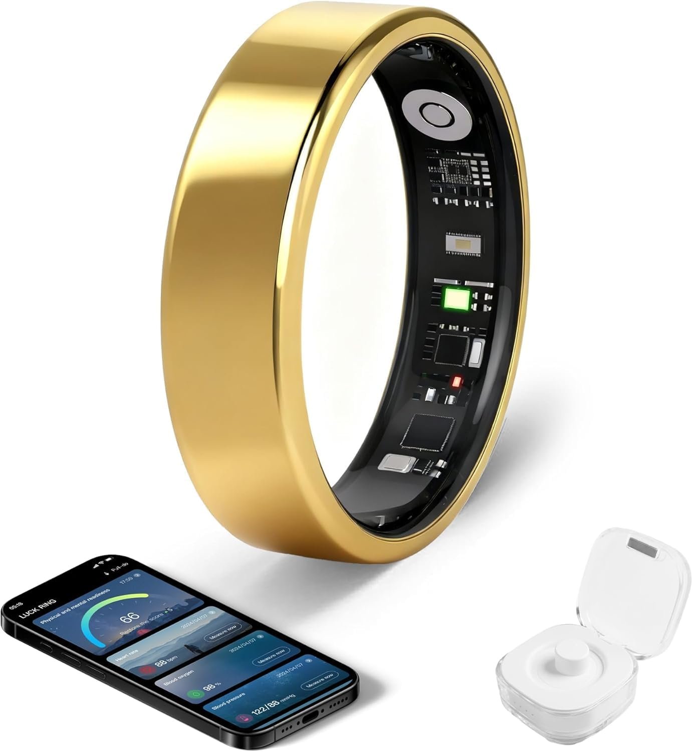 Smart Ring – Free Heart Rate SpO2 Sleep Tracker | No Subscription | IP68 Waterproof Fitness Tracker | 24/7 Activity Monitor | Step Counter & Stress Tracking | Sleep & Workout (Gold, 8)