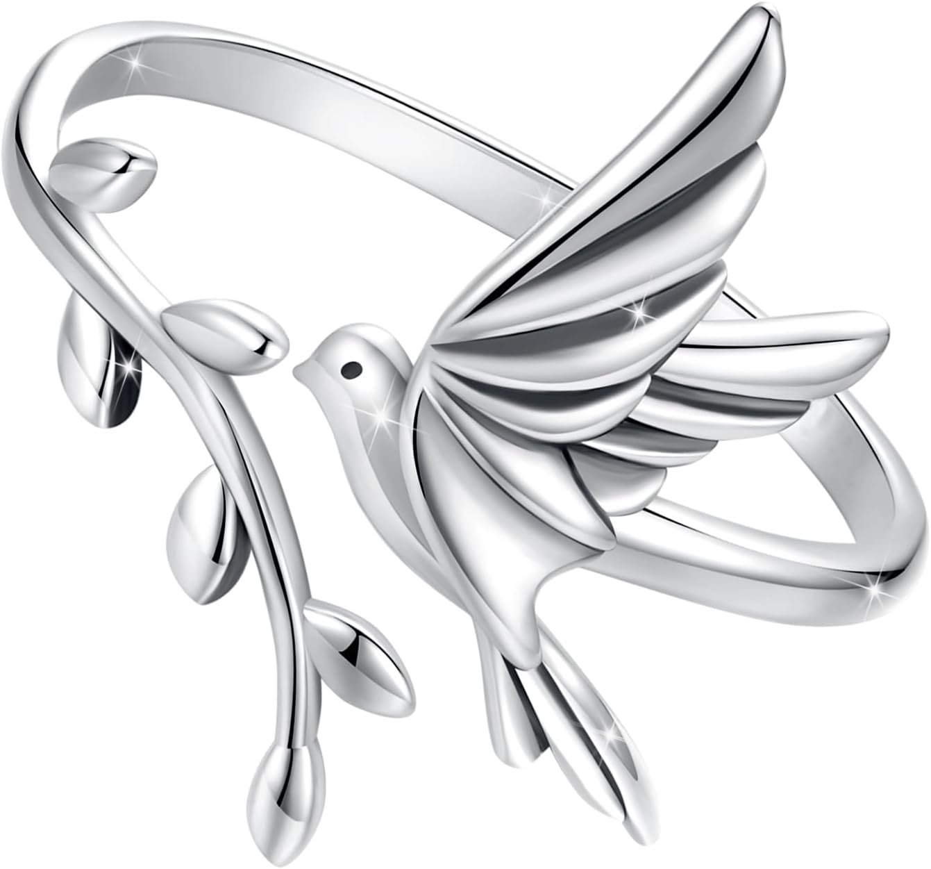 Animal Open Adjustable Ring Playful Cat Dachshund Snake Koi Fish Hummingbird Bat Heart Feather Stacking Ring for Women, Sterling Silver Plated Pet Memorial Jewelry Gift for Cat Lovers