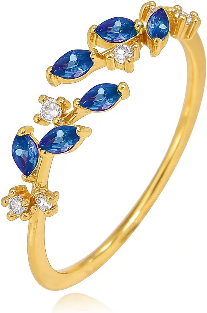 Sora Tuki Rings for Women Adjustable Leaf Ring Dainty Stackable Rings for Women Unique Purple Blue Red Green Ring for Women Trendy Jewelry