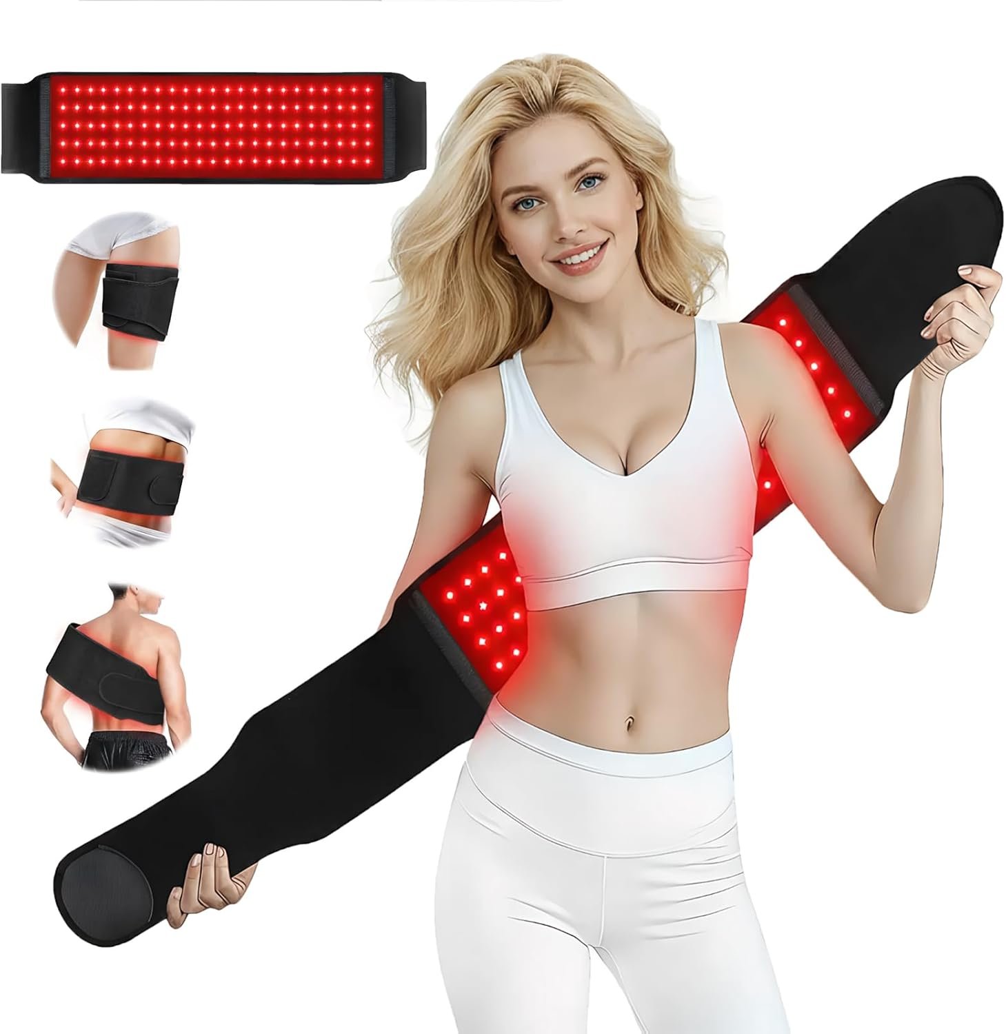 Body Red Light Therapy Belt 660nm 850nm Infrared Heating Wrap for Back Waist Shoulder Pain Relief, Wearable LED Light Therapy Pad with Timer, Non-Slip Design, Gift for Men & Women