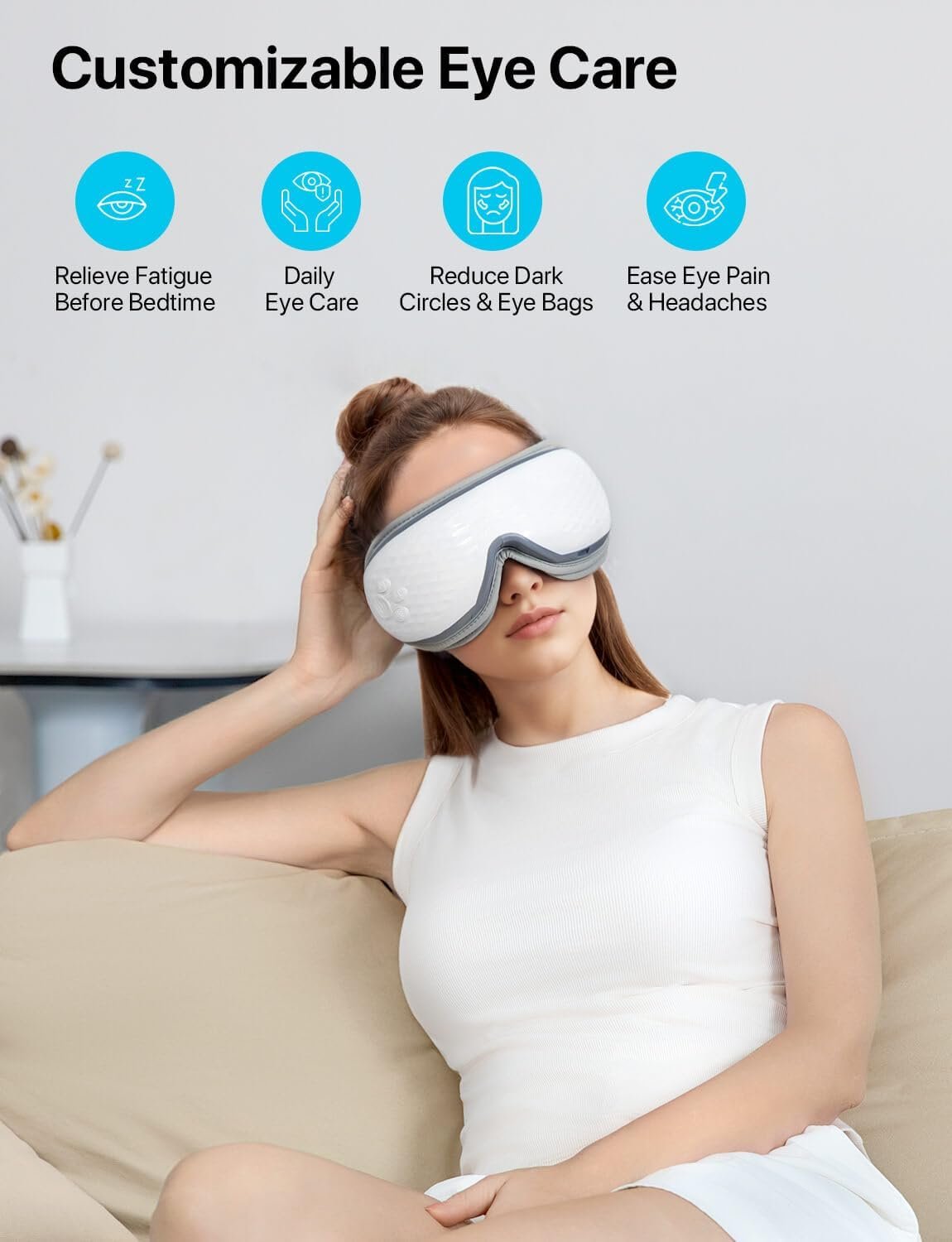 ALLJOY Eye Massager with Heat, Mothers Day Gifts for Women Men, Bluetooth Music Sleep Mask for Migraine Relief, Eye Strain, Dark Circles & Dry Eyes
