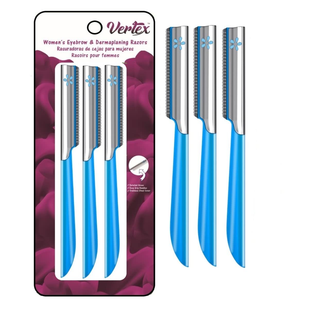 Facial Razor Hair Removal – Dermaplaning Tool Peach Fuzz Remover Trimmer Women Remove Fine Hair Blue Eyebrow Razors Dermaplane Face Shavers Exfoliating Sensitive Skin Travel Essential