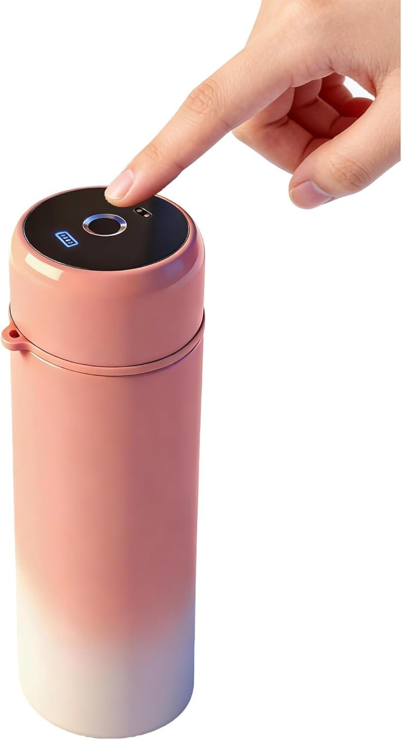 IOOIOO fingerprint water bottle, 15 oz, with anti drug cup cover by finger print, for school, work,sports, men, women, girls, boys (pink)