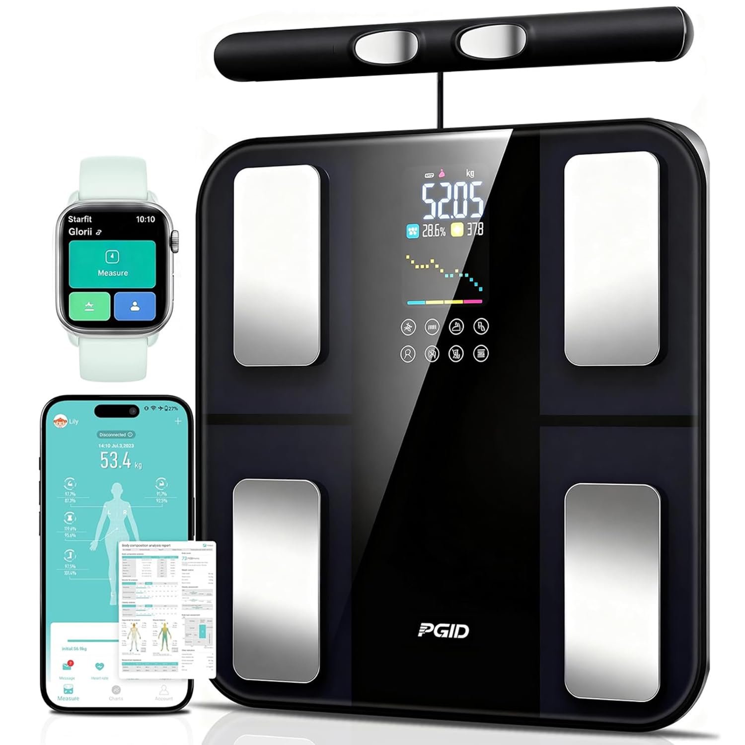 Smart Scale for Body Weight,8-Electrode Digital Bathroom Scale for Weight Fat BMI Muscle Mass Full Body Composition Analyzer 28 Measurements Accurate Weighing Machine Syncs w App for 24 Users