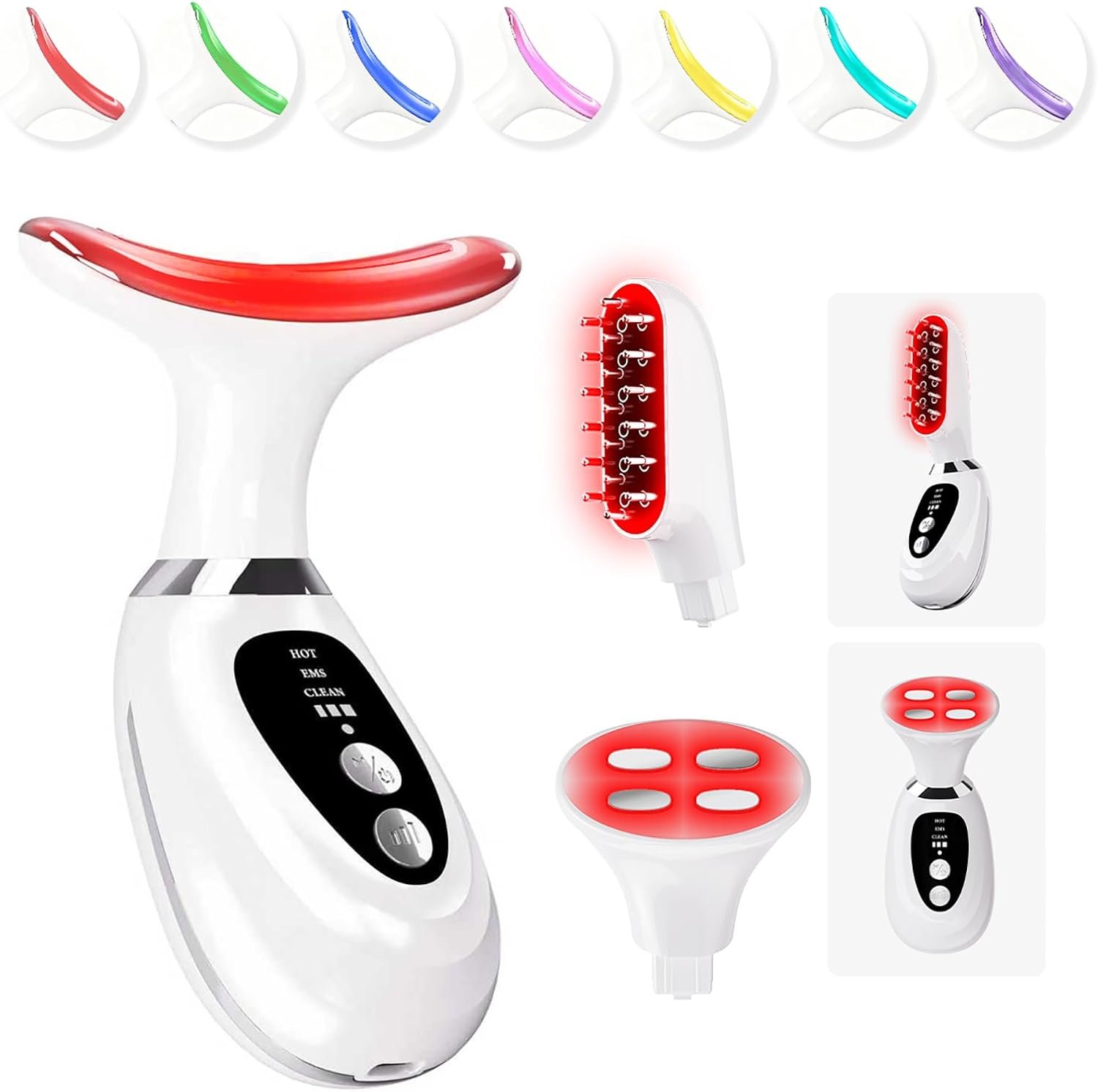 Facial Massager for Neck and Head，7-Color Adjustable LED Lights, Heating and Vibration Functions;Red-Light-Therapy-for-Face Massager Suitable for The Face, Neck, and Scalp，Beauty Gift for Women Men