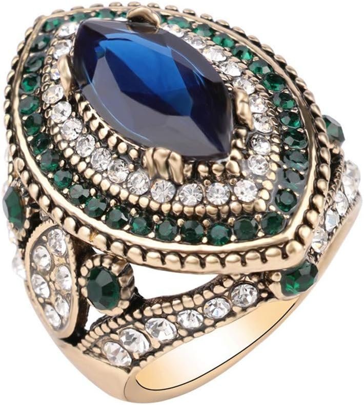 Women Ring – 32mm Big Size Antique Gold Plated Turkish Style Multi-Colored Gemstone Vintage Ring Women Jewelry J0769G