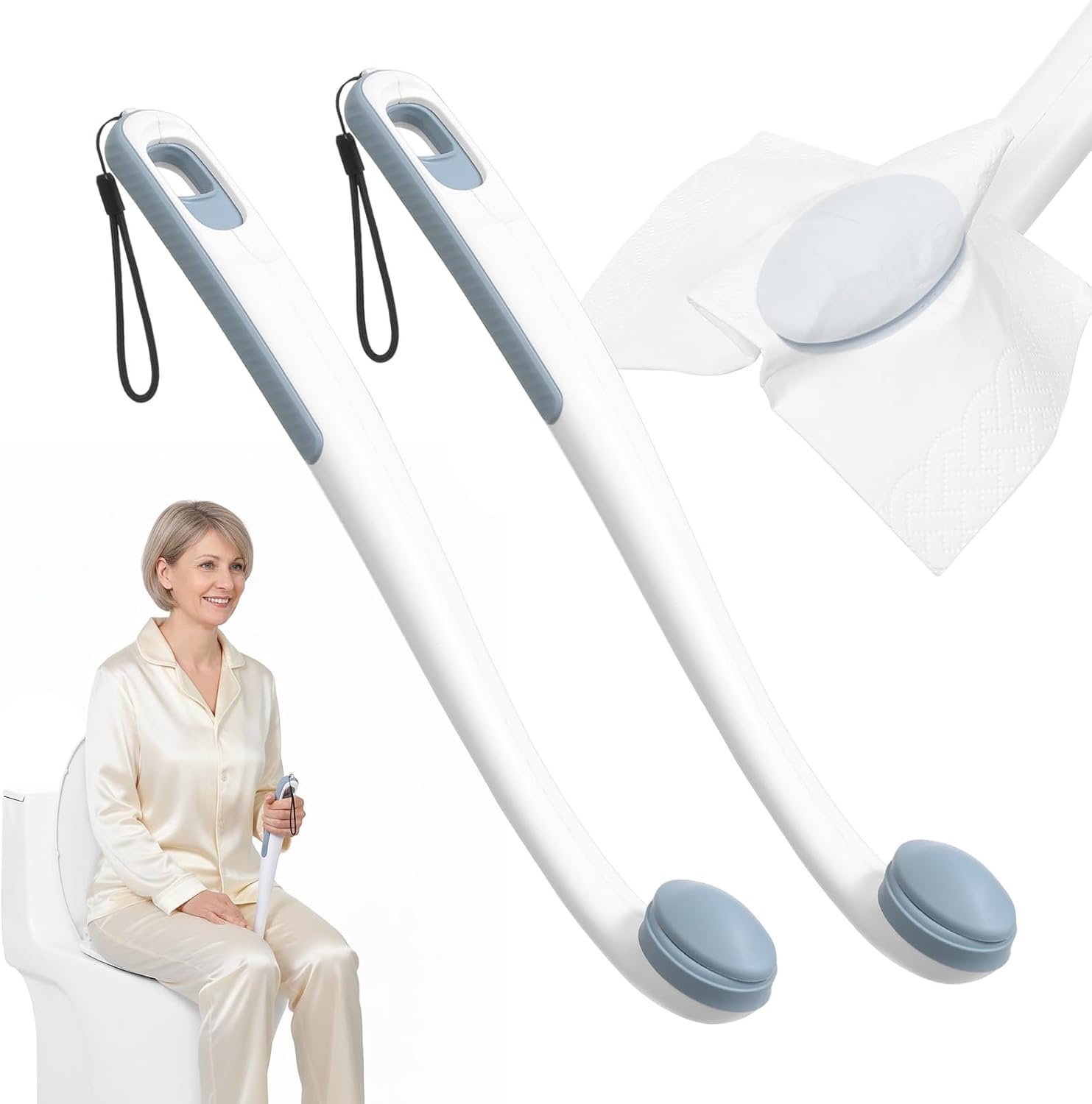 Toilet Aids for Wiping Bottom for Elderly & Limited Mobility – 16.5″ Ergonomic Bottom Buddy Wiping Aid with Secure Clamp, Butt Wiper Tool for Women & Men, Waterproof Easy-Clean