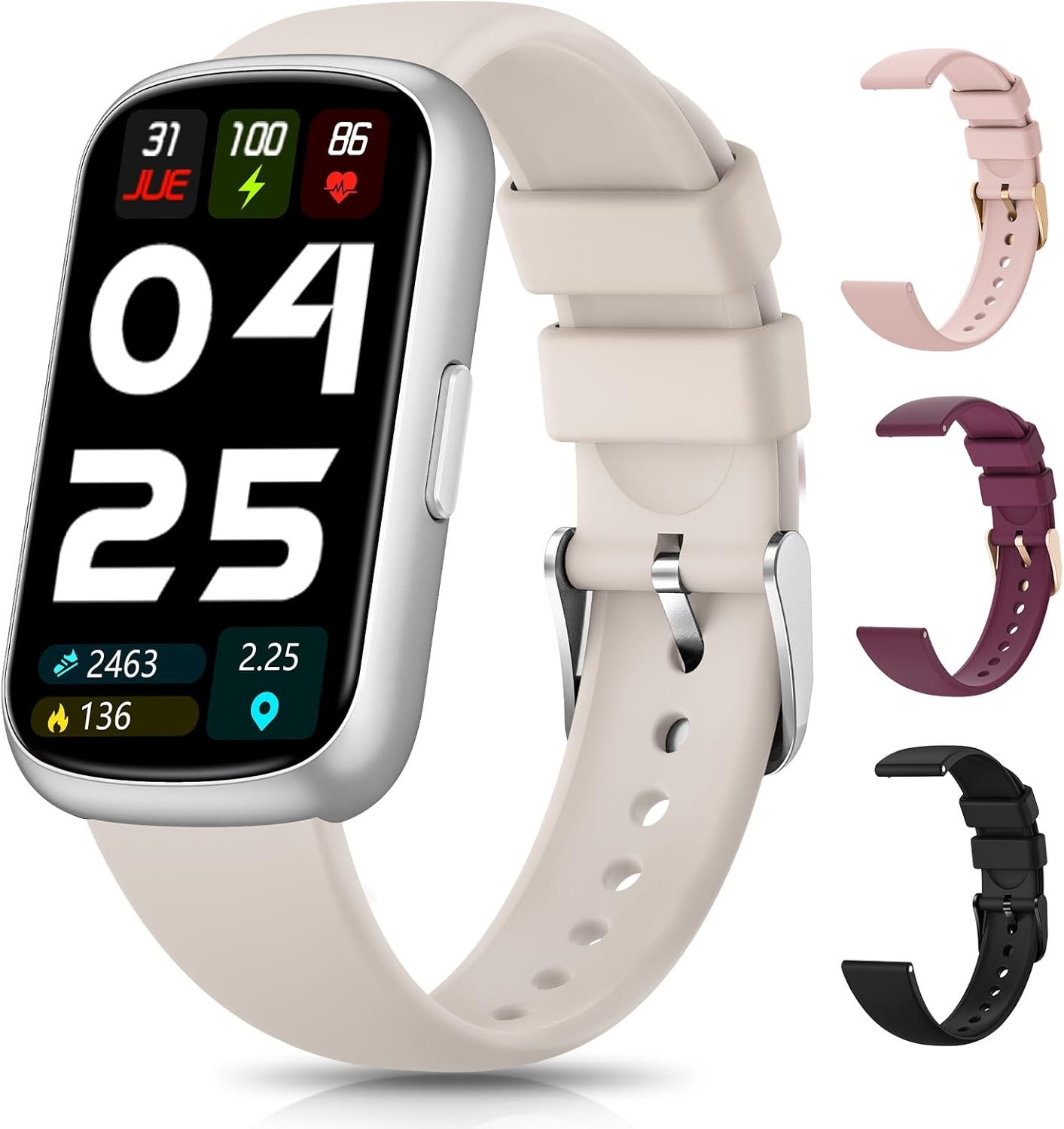 Fitness Trackers for Women/Men, Smart Watches for Women with Sport Activity Tracker, Fitness Watch with Heart Rate, Blood Oxygen Monitor, Sleep Tracker, IP68 Android Smart Watch with 4 Straps, Gift
