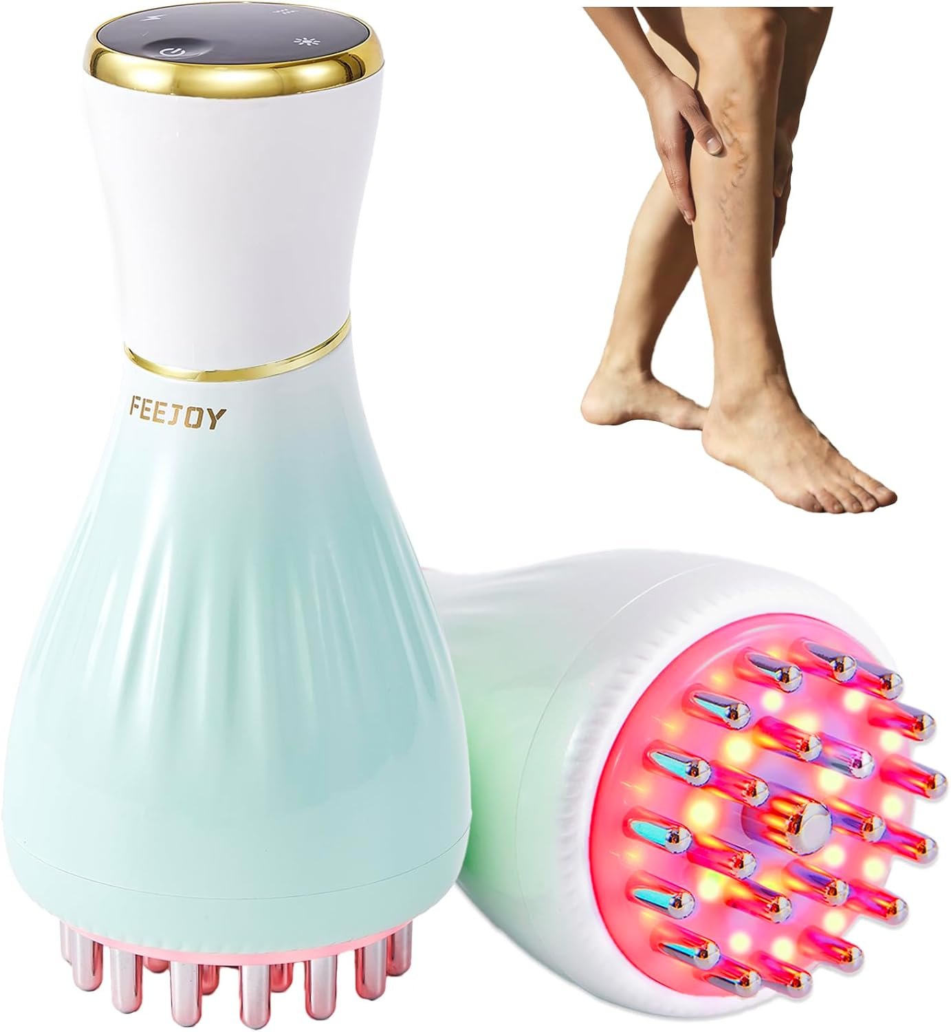 Leg Massager for Circulation and Pain Relief, Lymphatic Drainage & Varicose Veins Support – Calf, Foot & Knee Massager with SoothingPulse, Heat, Light & Vibration