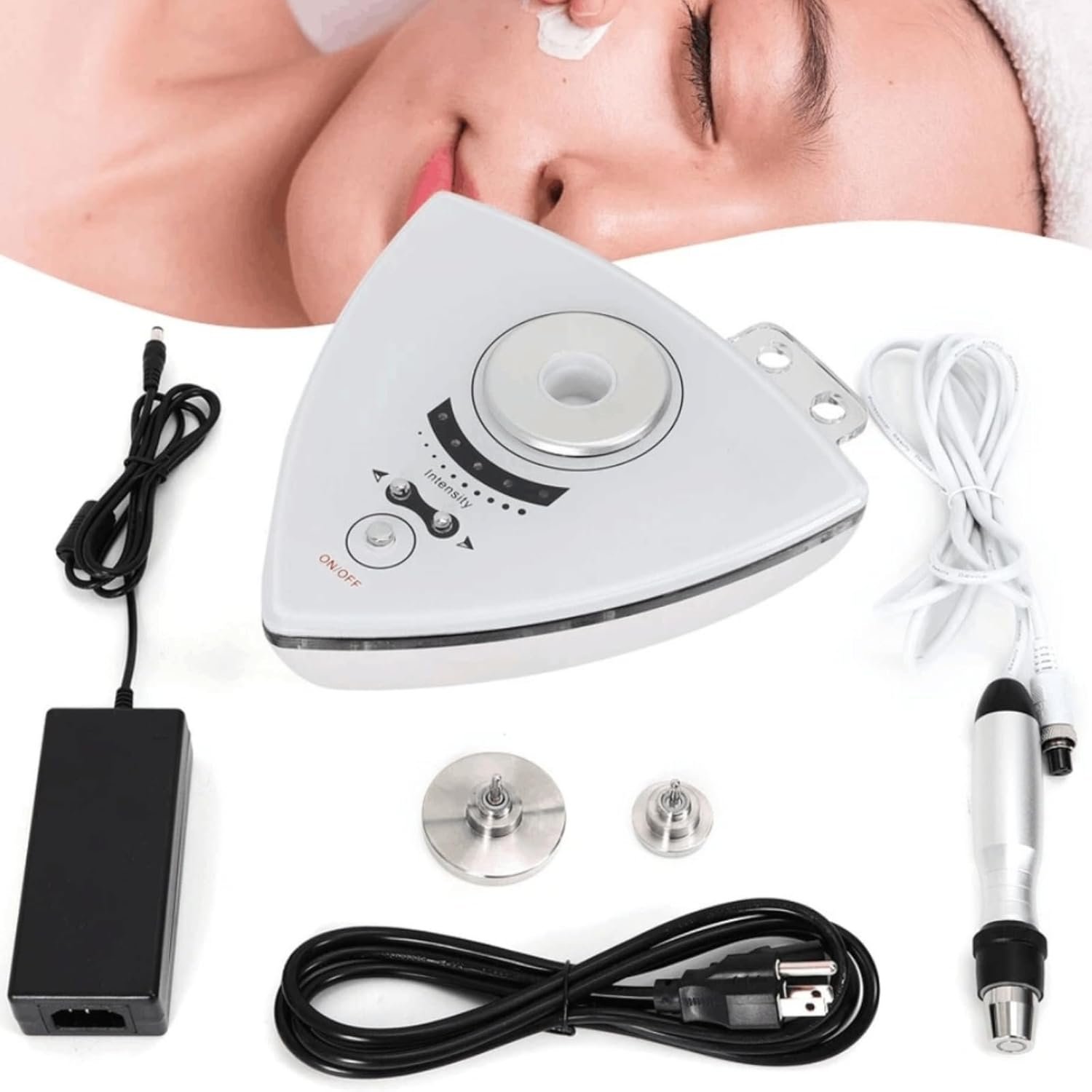 Portable Skin Tightening Face & Eyes Anti-Aging Wrinkle Removal Beauty Device with 3 Replace Massager Heads