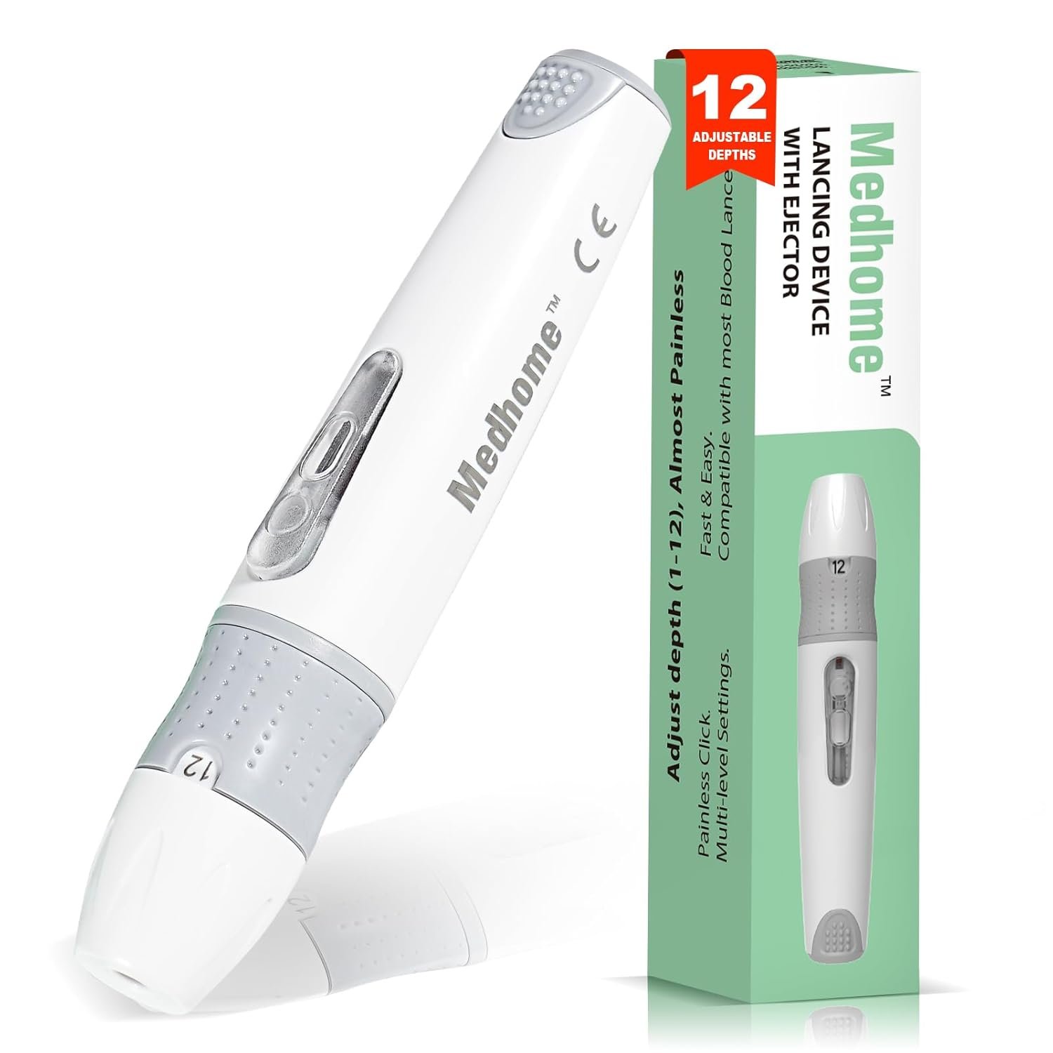 Lancing Device, with 12 Adjustable Depth Settings, Lancing Device for Diabetes Testing with Push Button Ejector,Minimizing Pain and Discomfort in Blood Glucose Testing – Lancet Device