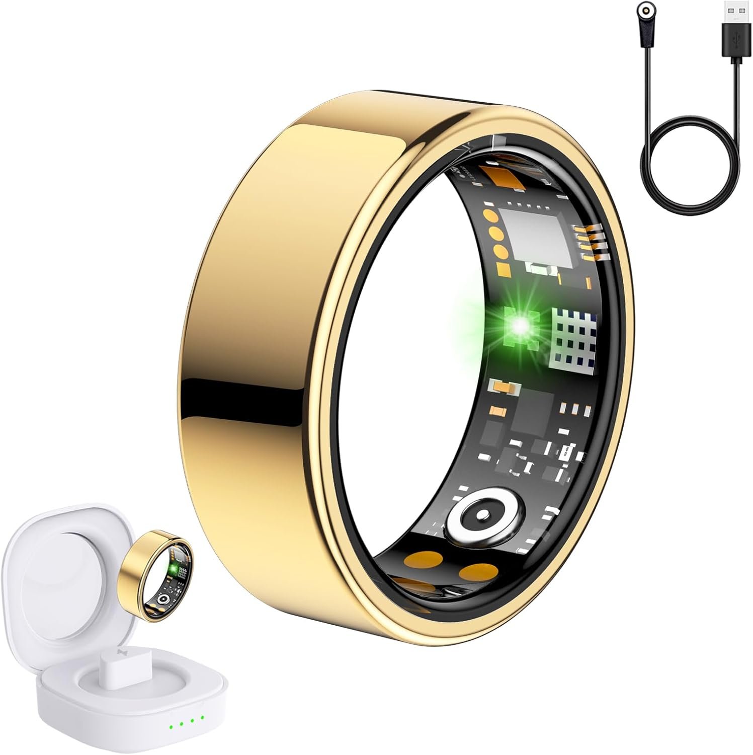 SEEVEN Smart Ring for Women Men, Fit Ring with Heart Rate, Blood Oxygen, HRV, Sleep Monitor, Stress, Step Counter, IP68 Waterproof Fitness Rings for iPhone & Android, No Subscription Fee (Gold, 6#)