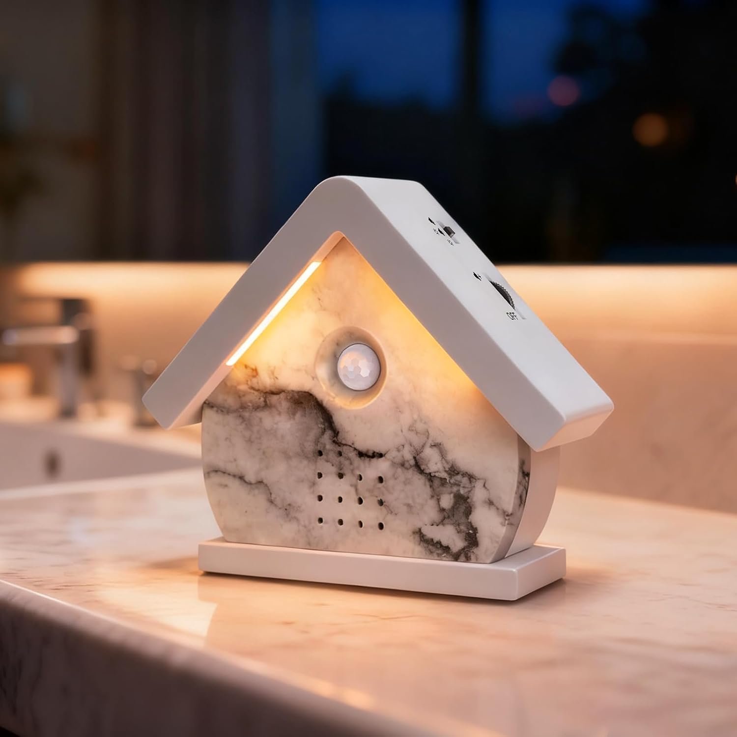 3 in 1 Singing Bird Box, Nature Sound Box with Motion Sensor, LED Lights, Timer, 12 Soothing Songs, Portable Birds Chirping Box White Noise Sound Therapy for Bathroom, Home, Adult Relaxing (0-90dB)