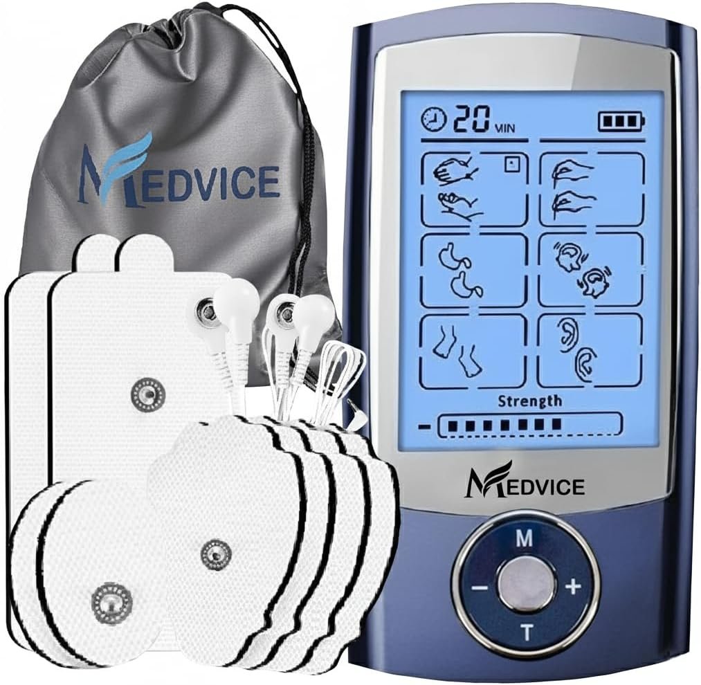 MEDVICE Dual Channel Rechargeable Tens Unit Muscle Stimulator – 2nd Gen 16 Modes & 8 Upgraded Pads for Natural Pain Relief & Management – FDA Cleared Electric Pulse Impulse Mini Massager Machine