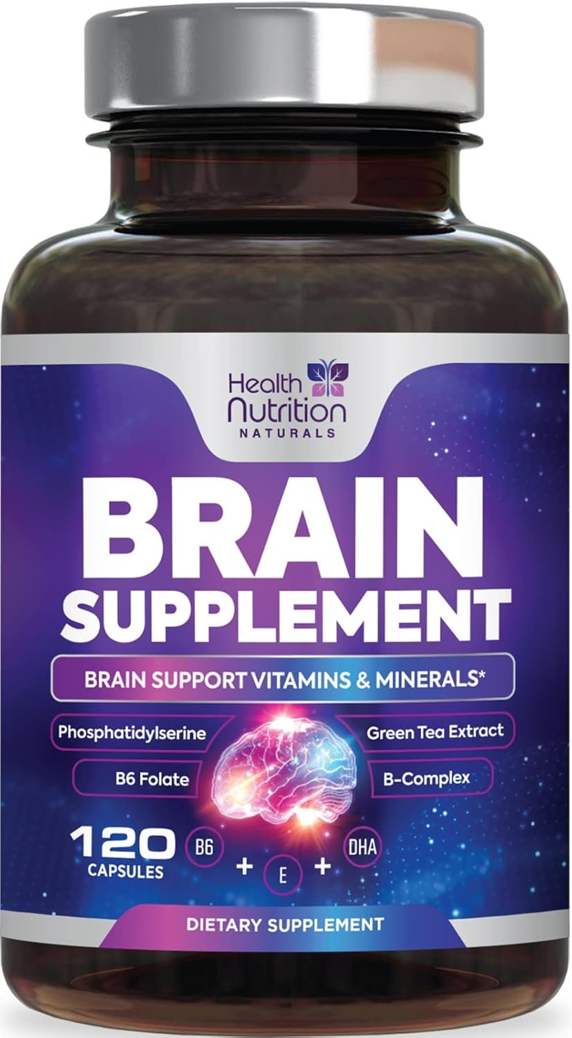 Brain Memory Supplement – 3X Strength Nootropics for Concentration, Clarity & Focus Support – Brain Health Cognitive Vitamins with Bacopa, Phosphatidylserine & DMAE, Brain Booster, 120 Capsules