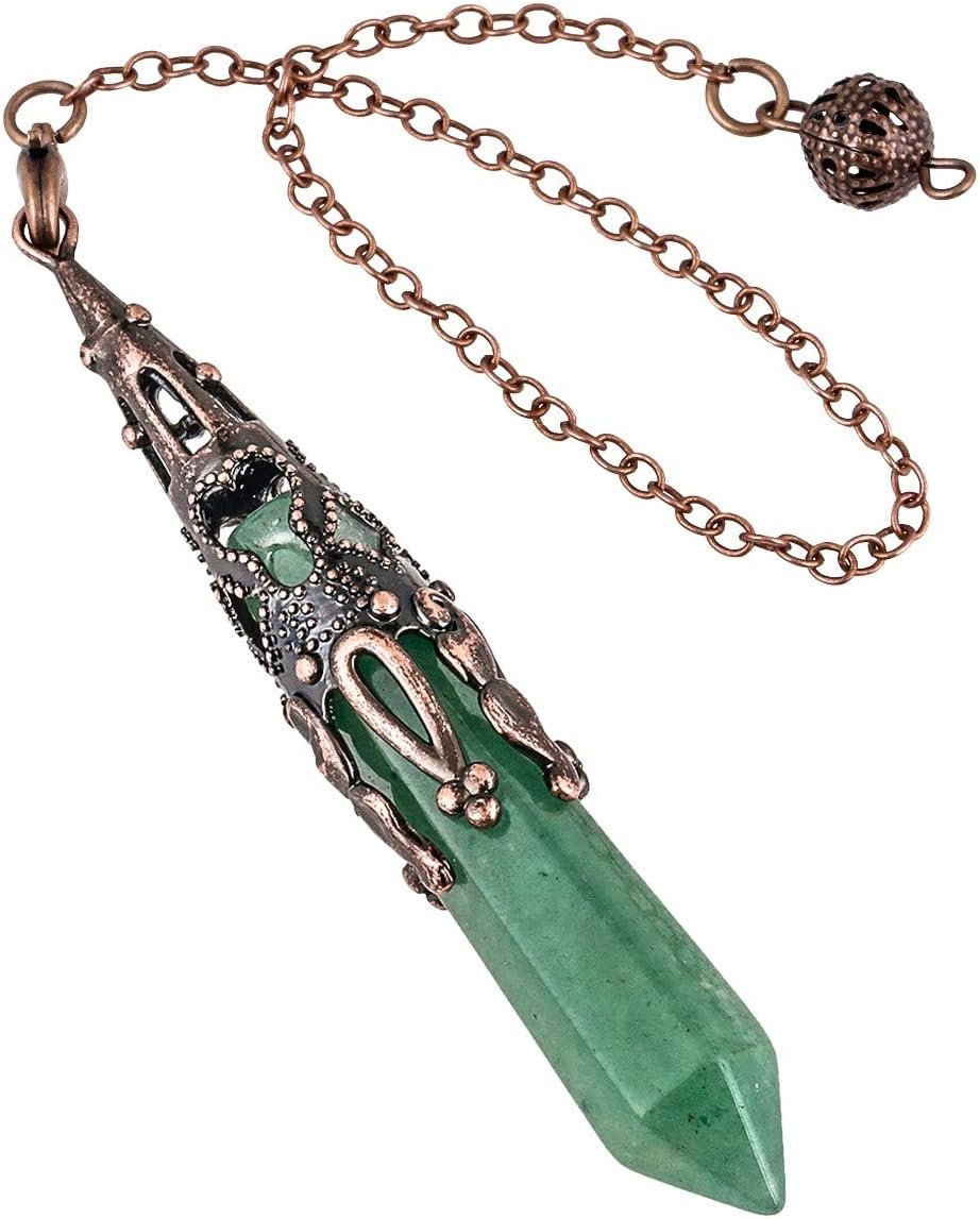 SUNYIK Healing Crystal Point Pendulum for Dowsing Reiki, Handmade Energy Generator with Chain 7.2”