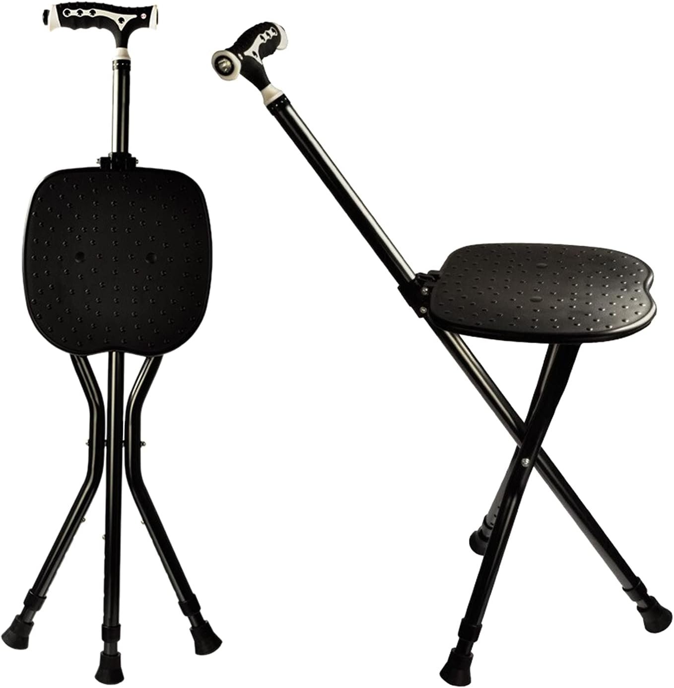 Yayayo Hold 440 lbs Folding Canes with Seat Walking Stick Height Adjustment Cane Seat Capacity Frosted Handle with Magnetic Therapy Stone Crutches Stool