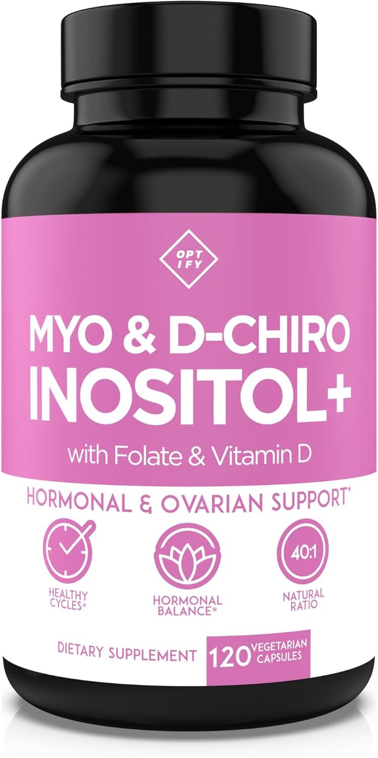 Optify Myo-Inositol & D-Chiro Inositol Supplement for Women | 40:1 Ratio Plus Folate and Vitamin D | Support Healthy Hormonal Balance, Regular Cycles, & Ovarian Health (120 Count (Pack of 1))