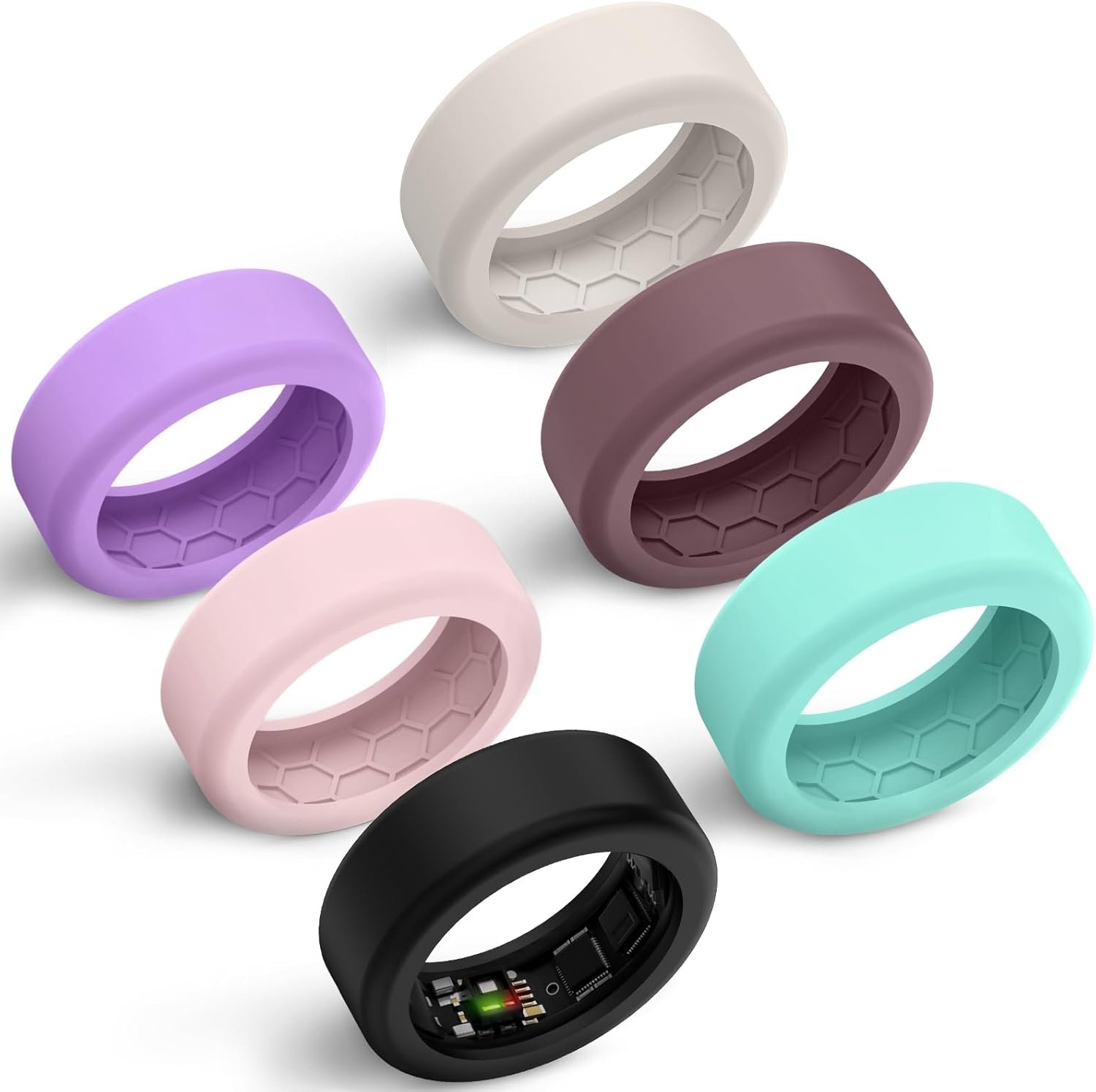 6 Pack Smart Ring Cover Fits 7mm and 8mm Ring Smart, Anti-Scratch Silicone Case for Working Out Gym Smart Rings Protector for Women Men (S+8mm)