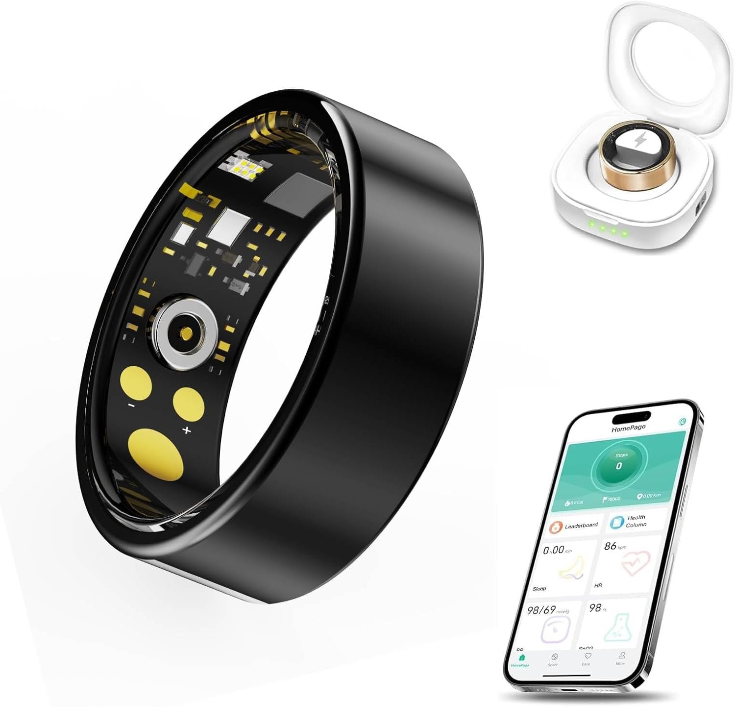 Smart Ring for Men & Women, Fitness and Health Tracker with Sleep Monitoring, Steps Counting, Daily Wellness Insights, IP68 Waterproof, No Subscription, Compatible with App (Black, 8)