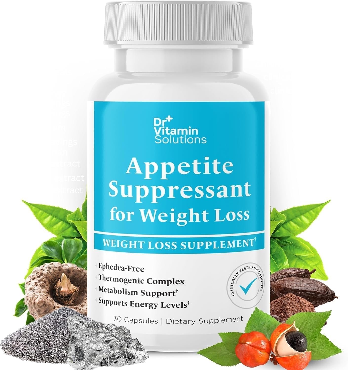 Appetite Suppressant for Weight Loss – Diet Pills, Fat Burner for Women & Men w/ Garcinia, Ginger Root, Guarana – Thermogenic Metabolism Booster, Ephedra Free, Energy Support, Made in USA, 30 Capsules