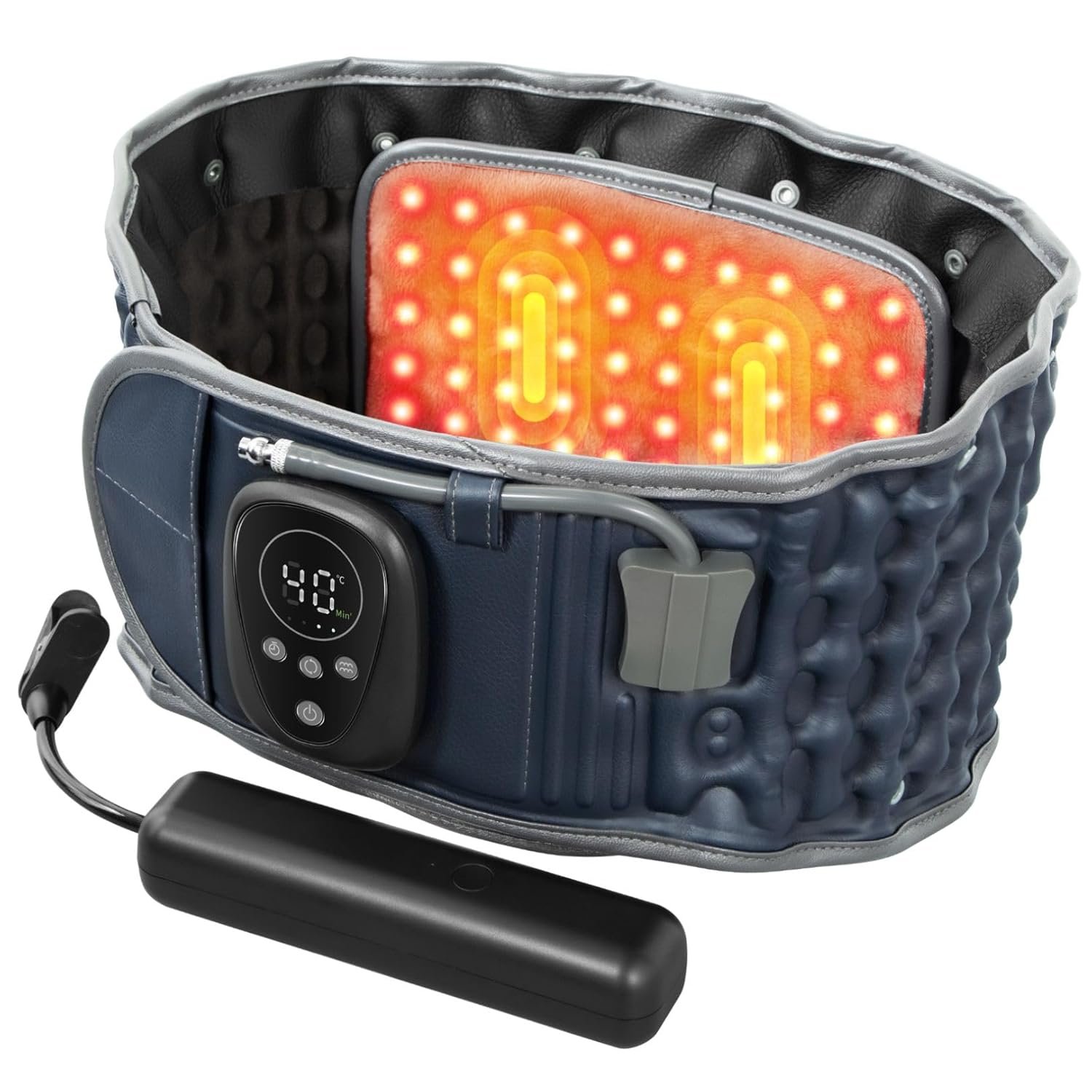 HONGJING Red Light Massage Decompression Belt for Lower Back Pain Relief, Heated Lumbar Support Brace Inflatable Back Reliever with Electric Pump, One Sizes Fits 29-49 Waist