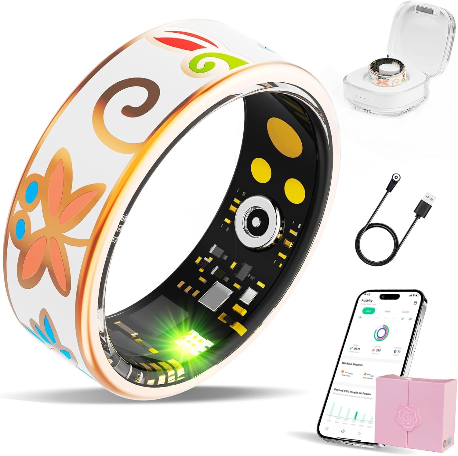 Smart Ring Health Tracker, for men and women, equipped with heart rate monitor, sleep tracker, 8 exercise modes, step counter, 5-7 days battery life, no subscription fee, IP68 waterproof R18 (9)