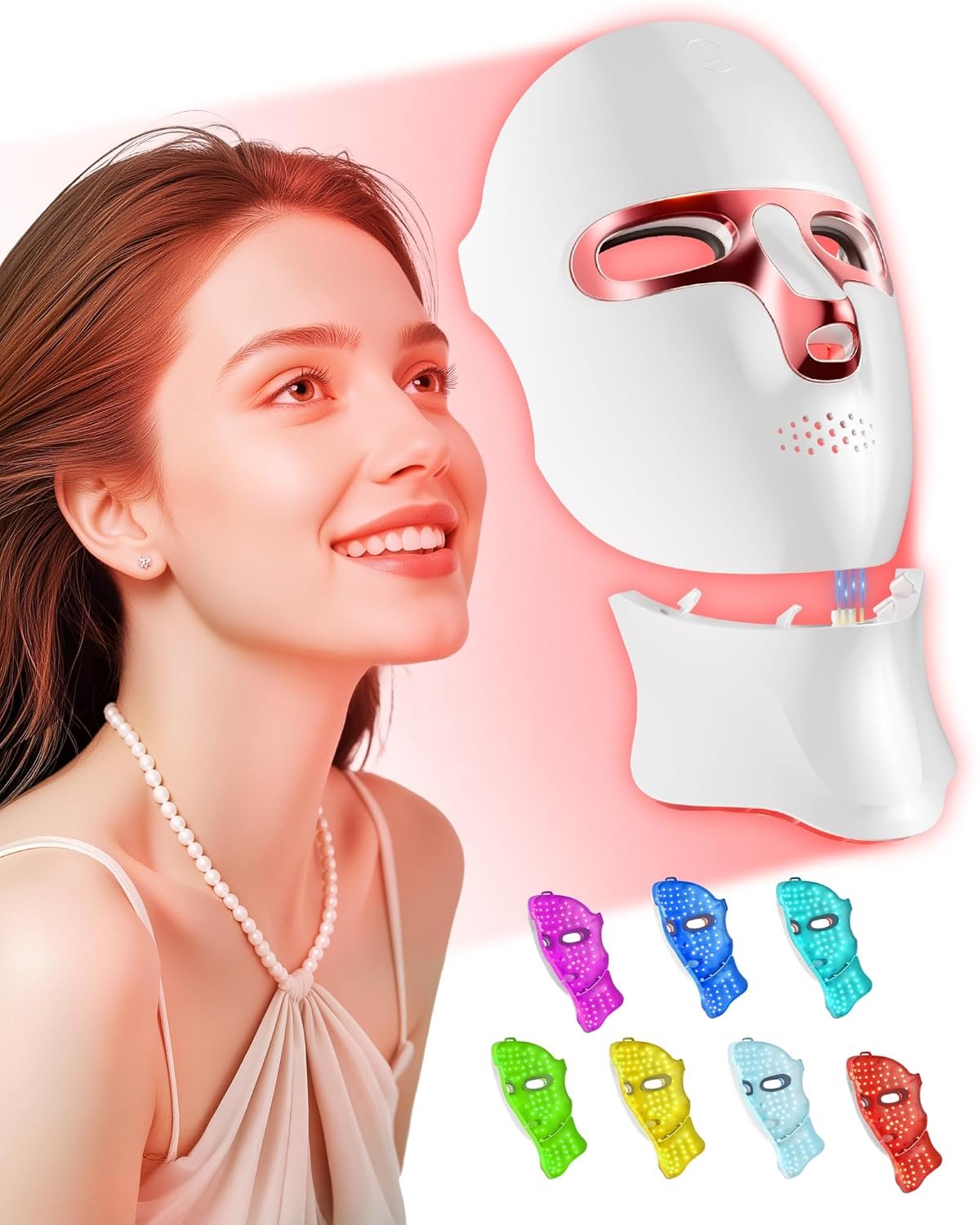 Red Light Therapy for Face – LED Light Therapy Mask Skin Care, Cordless LED Face & Neck Mask with Red & Infrared Lights Wavelength, USB C Rechargeable for Home Use, Working, Travel, Yoga