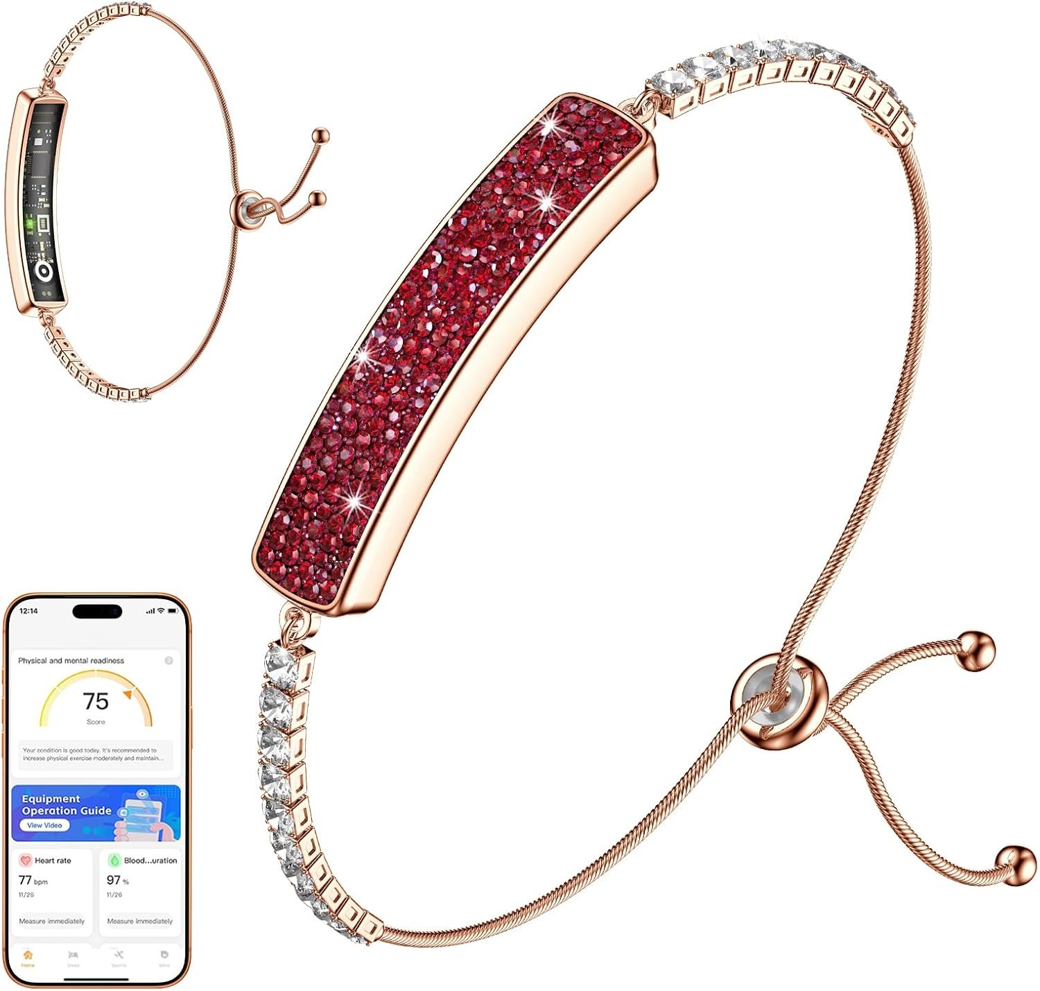 Smart Bracelet for Women, Activity Fitness Trackers Bracelet,Sleep Tracker Smart Band,Red Jewelry Health Bracelets with 24/7 Heart Rate Monitor,HRV,Blood Oxygen,Stress,Women’s Health Tracking,Free APP