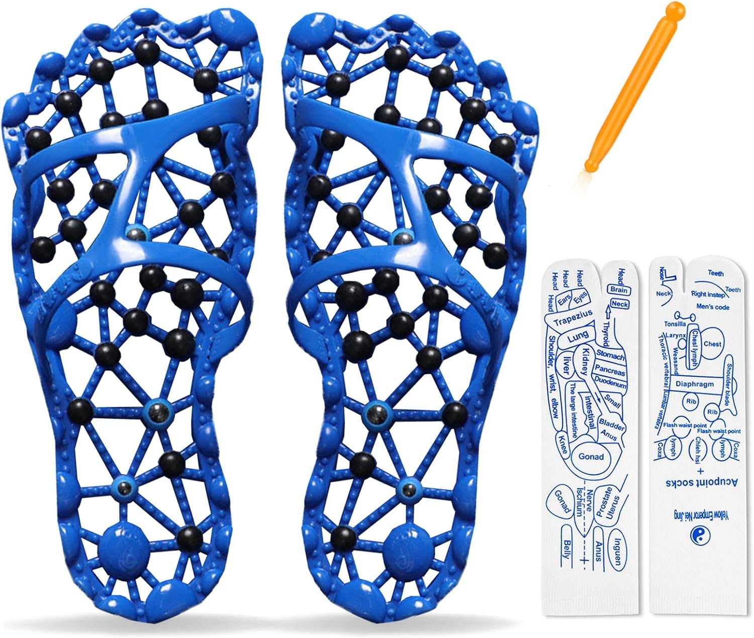 ONEPEACE Acupressure Reflexology Circulation Slippers and Reflexology Socks with Tools, Foot Pain Relief Acupuncture Sandals,Massager Slippers for Plantar Fasciitis,Stress Relief Gifts, L,Men (8-9)