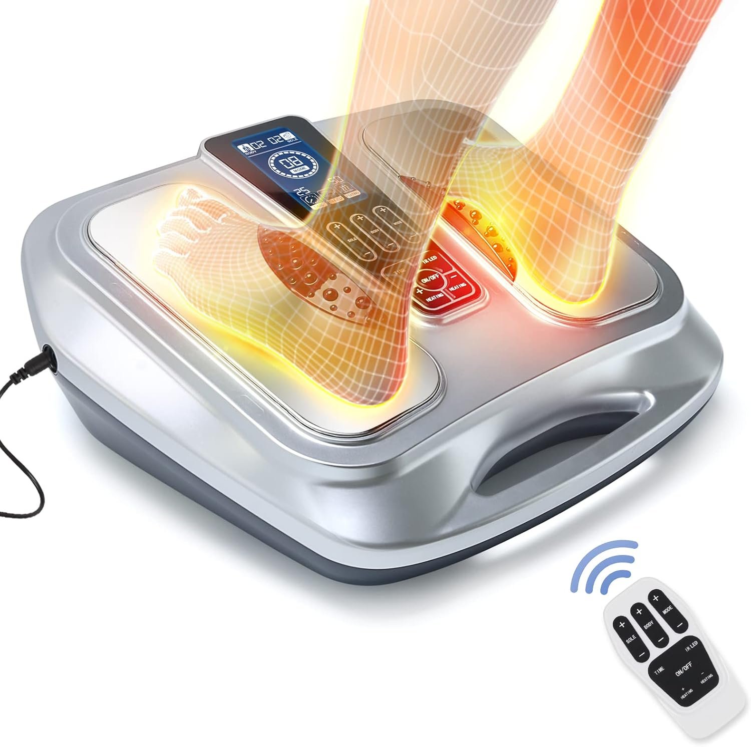 OSITO Foot Circulation Stimulator with Heat, FSA or HSA Eligible, EMS Foot Massager for Neuropathy Pain Relief Feet Massager with 8 TENS Unit Pads, Silver