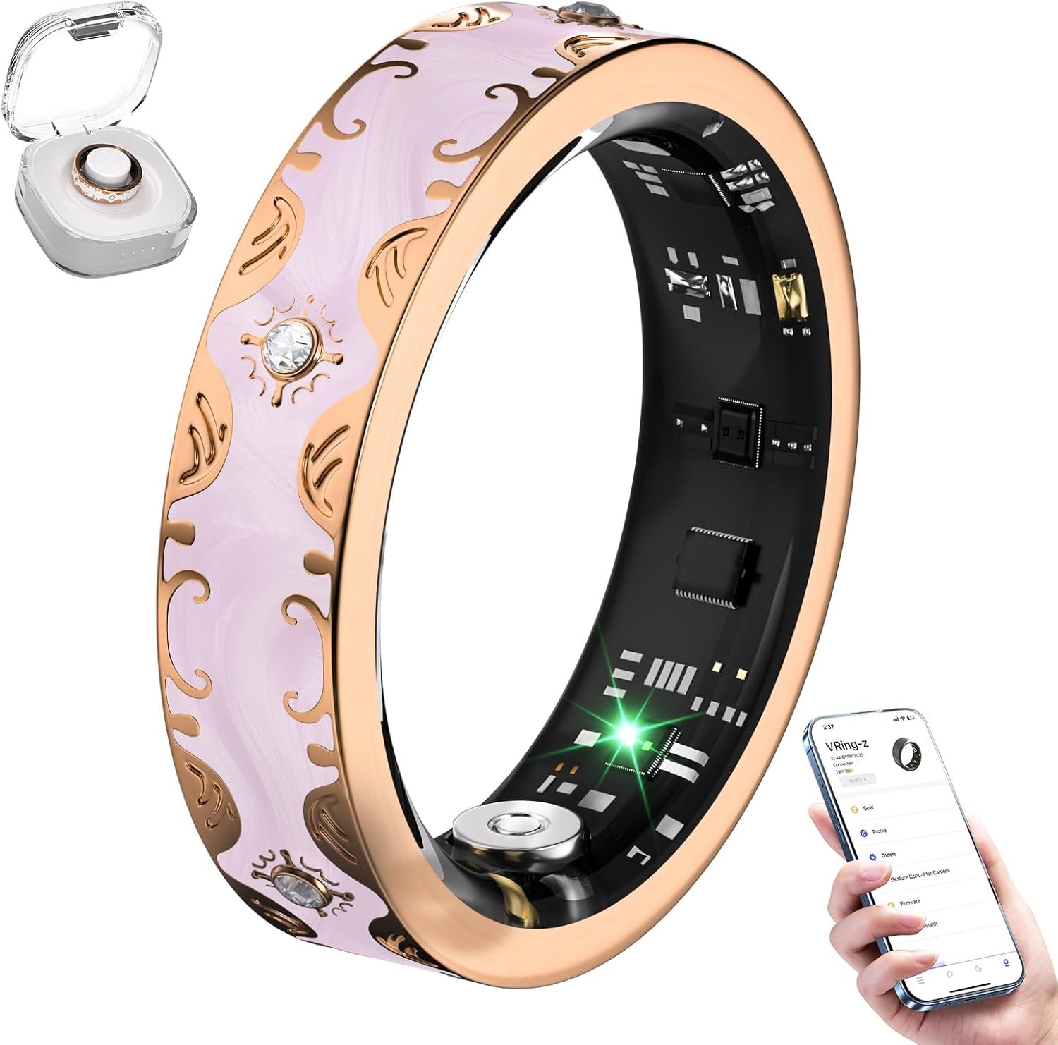 6 Gen Diamond Smart Ring and Wireless Charging Case 【Industry Rank 1-0 Measurement Error】 2026 Smart Ring for Women – Advanced Health Tracker for Wellness and Activity Tracking, Pink 8#