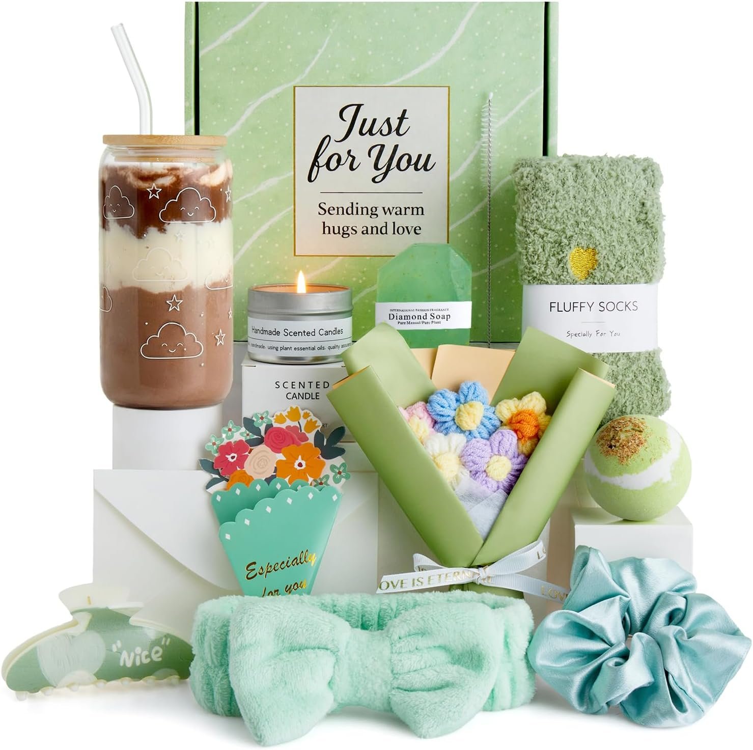 Mothers Day Gifts for Women, Get Well Gifts for Women with Glass Cup, Candle, Bath Bombs, Socks & Hair Accessories, Care Package for Her, Mom, Wife or Best Friend