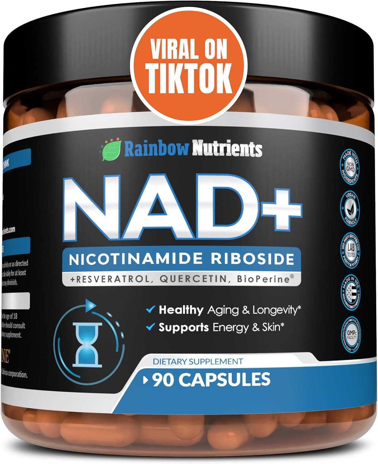 2010 MG NAD+ Supplement- Nicotinamide Riboside, Resveratrol, Quercetin & BioPerine® (High Absorption)- Natural NAD Booster for Anti-Aging, Cellular Energy, Skin- For Women & Men- 90 V Capsules