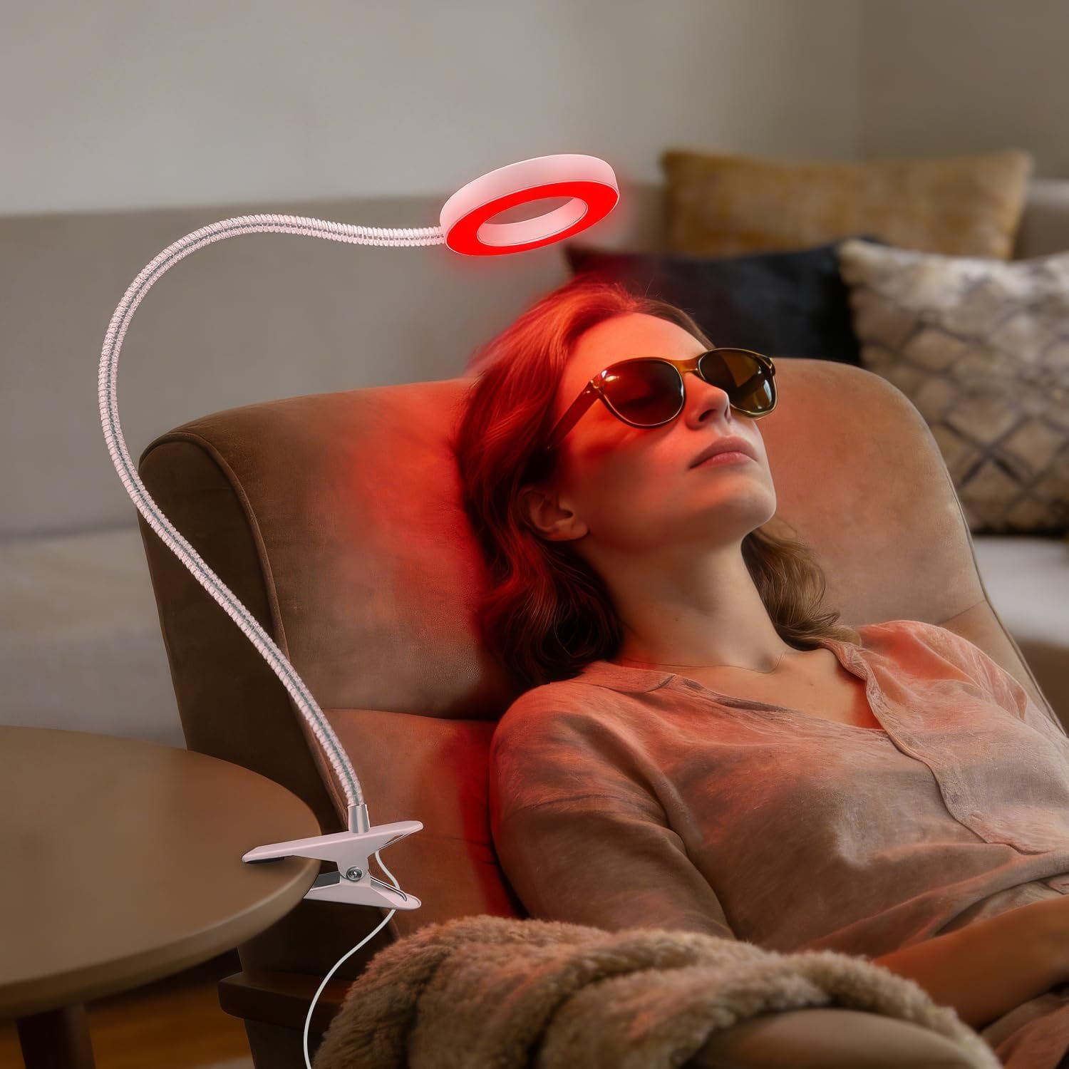 Aumtrly Red Light Therapy for Face and Body Use, 660nm Red and 850nm Near Infrared Red Light Therapy Lamp with Clip and Angle Adjustable, Small and Portable, Suitable for Home or Travel Use, White