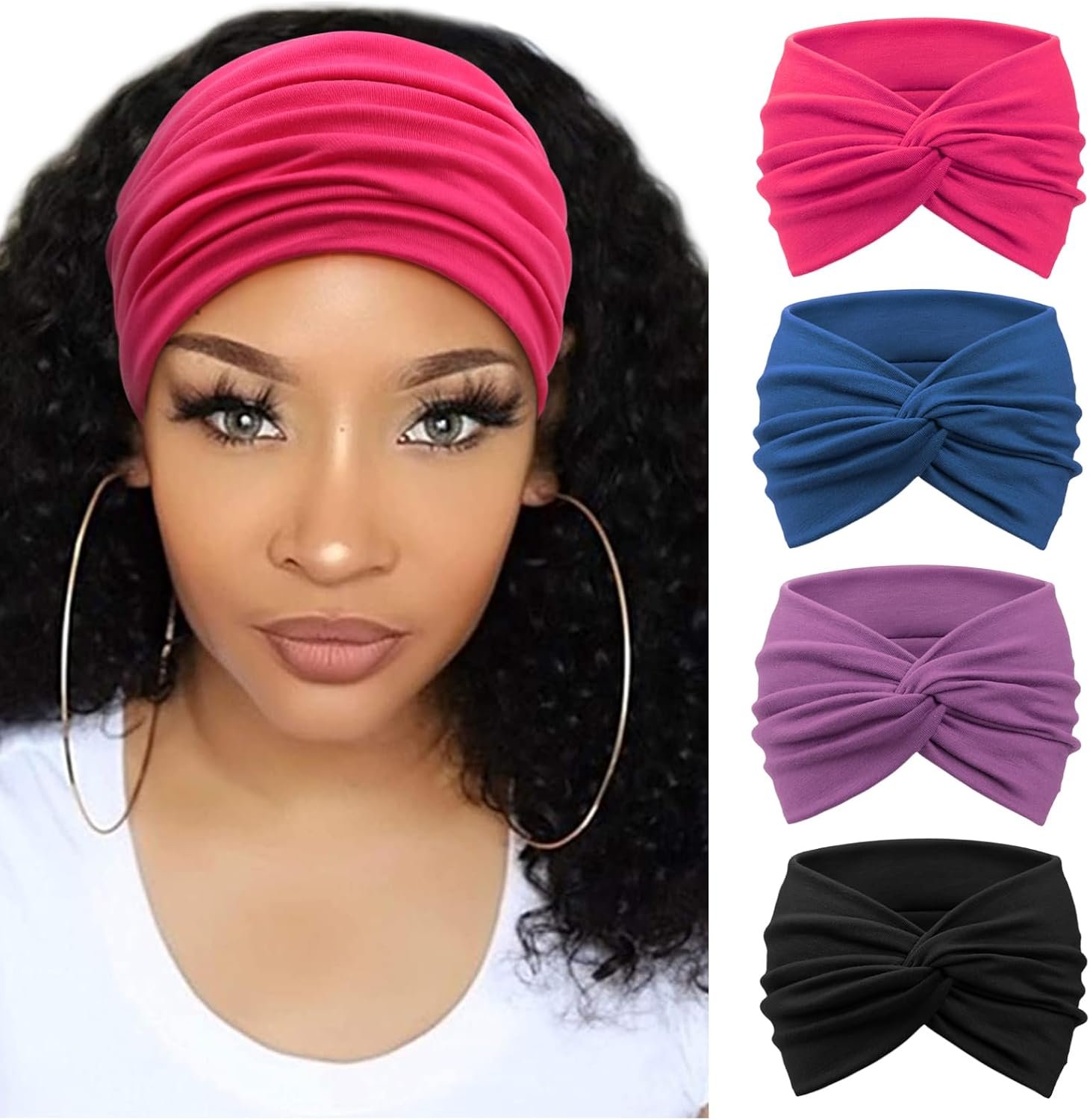 DRESHOW 4 Pack Turban Headbands for Women Wide Vintage Head Wraps Knotted Cute Hair Band Accessories