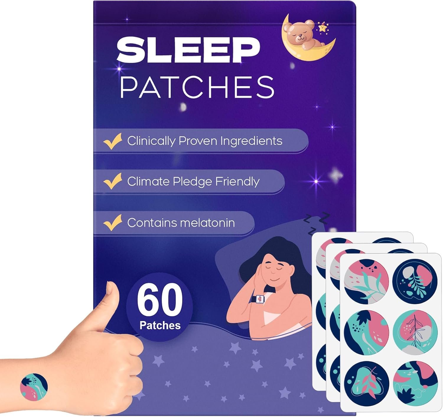 Sleep Patches, 60 Pack Upgraded Sleep Patches for Adults, Made of All-Natural Ingredients, Natural Plant-Based Sleep Support for Men and Women, That Last All Night，Easy to Use