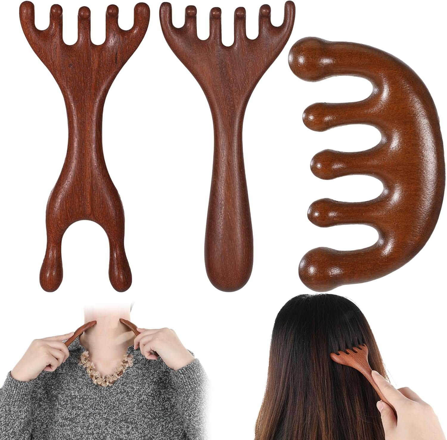 Xthrotsenk 3 PCS Scalp Massager Hair Growth Wooden Scalp Massager Gua Sha Hair-Massager Comb Manual Scalps Massagers Scalps Tool for Women Man Hairs Promoting Hairs Growth