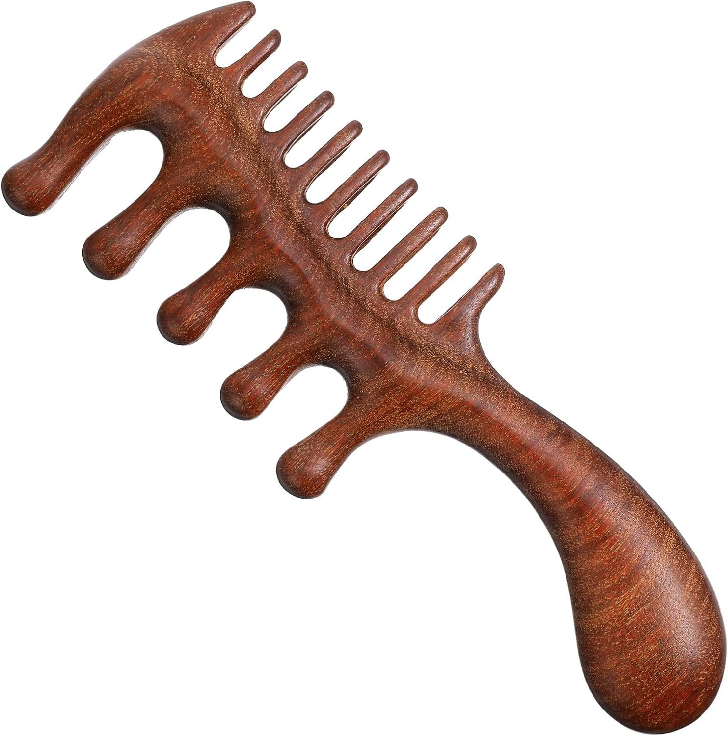 Sibba Dual Wooden Wide Tooth Comb, Natural Sandalwood Double-Head Scalp Massage Comb, Hair Growth Combs Scalp Massager for Hair Care Relaxation