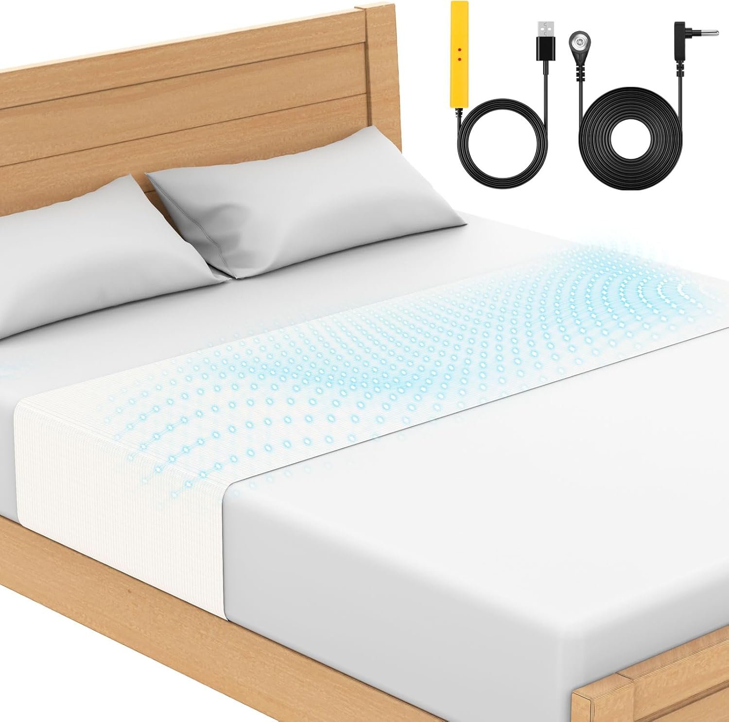 Grounding Mat for Bed 90% Organic Cotton+10% Pure Silver Fiber, Grounding Sheets for All Mattress Sizes, with Static grounding Cord and Test Pen(White, 105.3 * 23.4 inch)